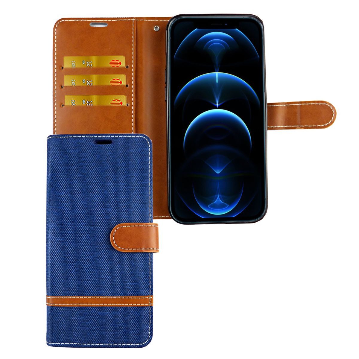 König Design Handyhülle Apple iPhone 12 Mini, Apple iPhone 12 Mini Handyhülle Bookcover Blau