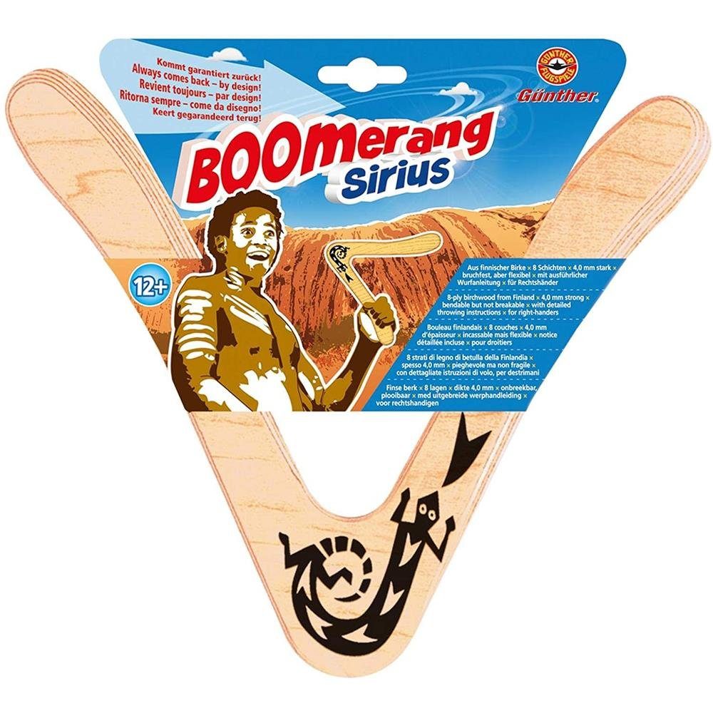 Günther Spiel Boomerang Sirius, 25 cm, klassische Form, fliegt ca. 15-20 m weit, aus Holz