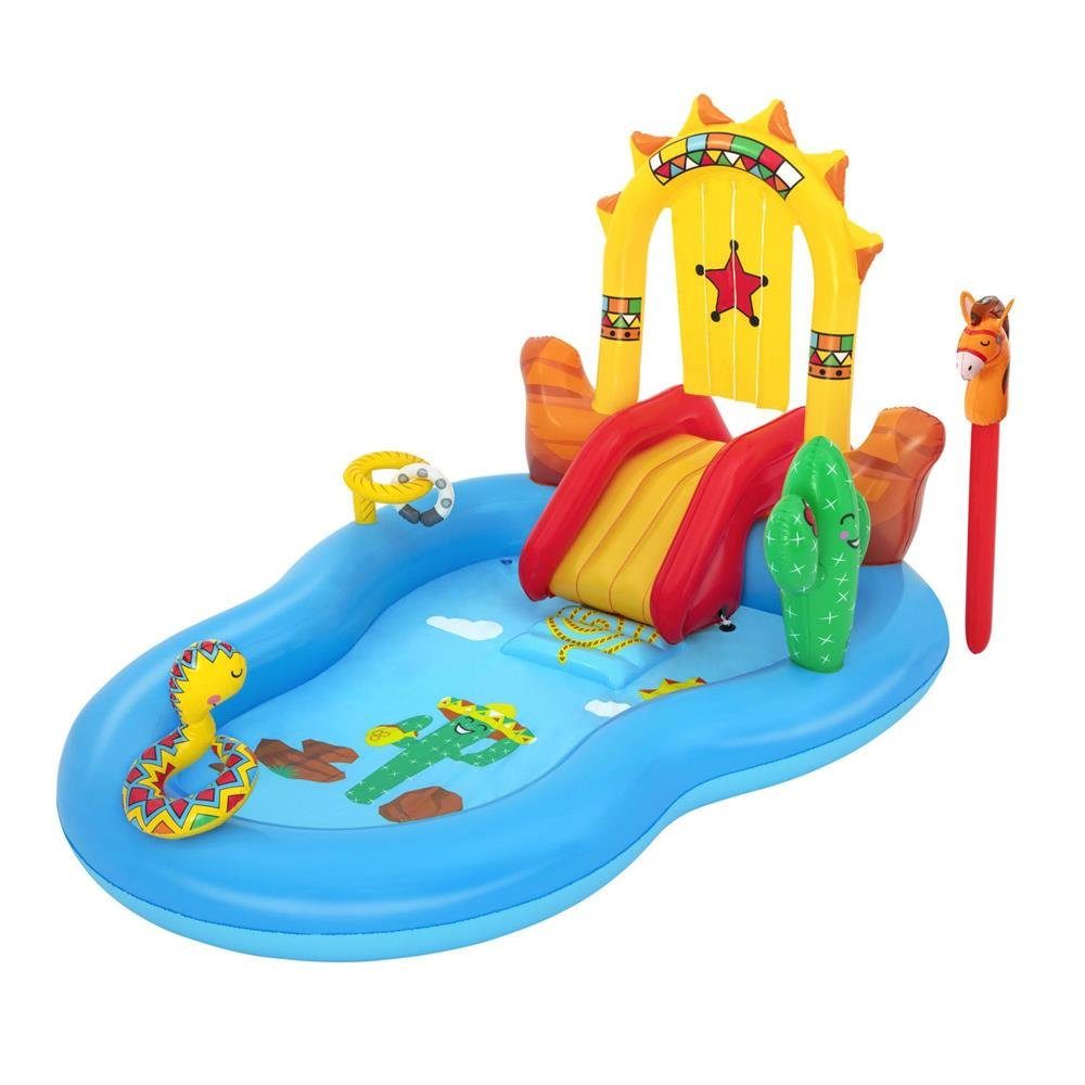 Bestway Planschbecken Wasserspielcenter Wild West, 264 x 188 x 140 cm, Wasserrutsche, Planschbecken