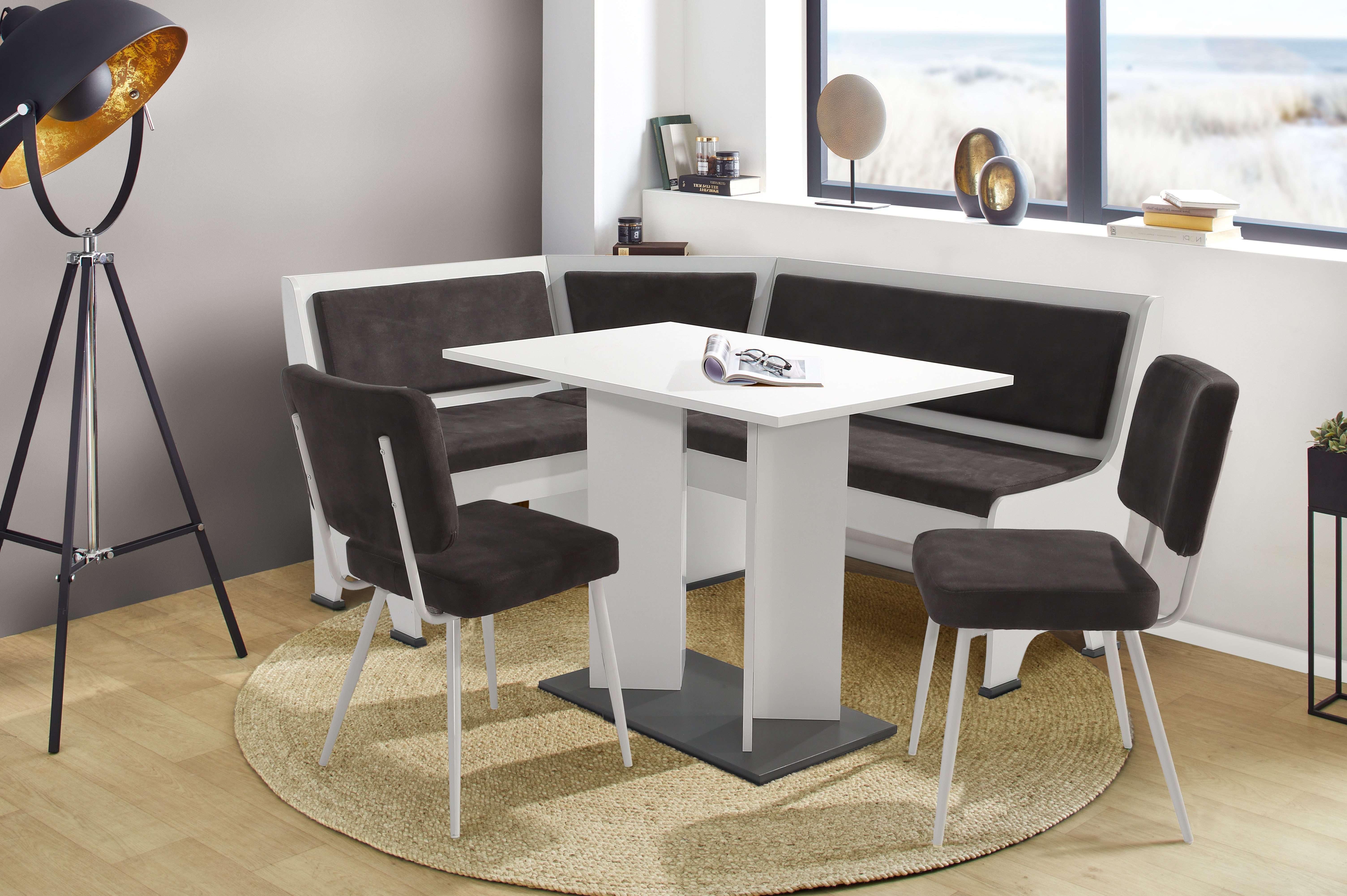 OTTO home Eckbankgruppe Theo (Set, 4-tlg. Tisch, Bank und 2 Stühle) 2 Farben wählbar, Bank links/rechts montierbar, mit Stauraum, Stühle im 2er Set