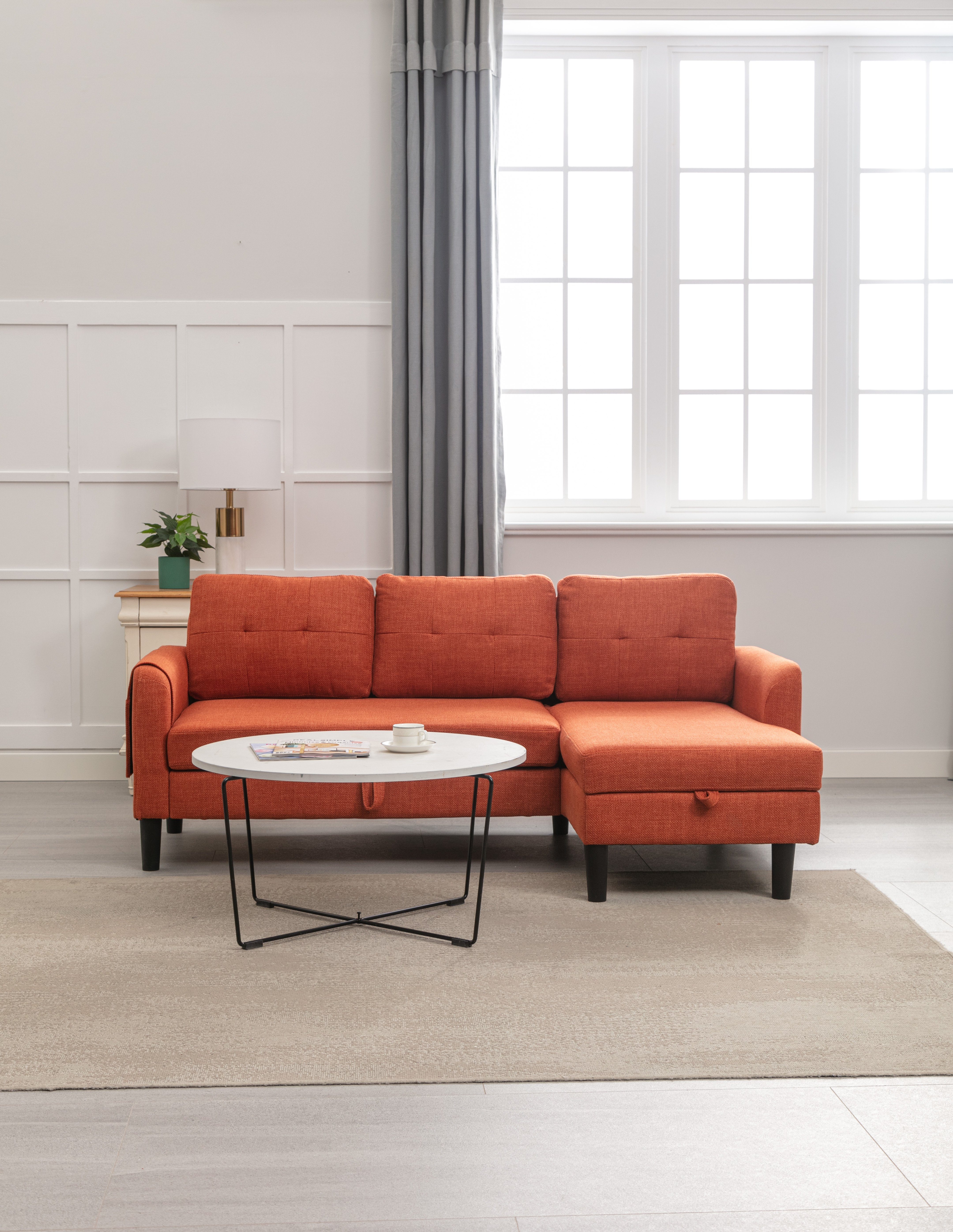 Odikalo Loungesofa wendbar Sofa Stauraum-Chaise mehrfarbig Mehrzweck Anbau-Schlafsofa 3er Rot