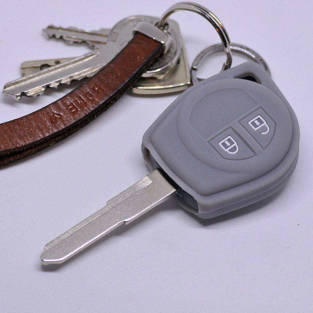 mt-key Schlüsseltasche Autoschlüssel Softcase Silikon Schutzhülle Grau, für Suzuki Swift SX4 Vitara JIMNY 2 Tasten Funk Fernbedienung