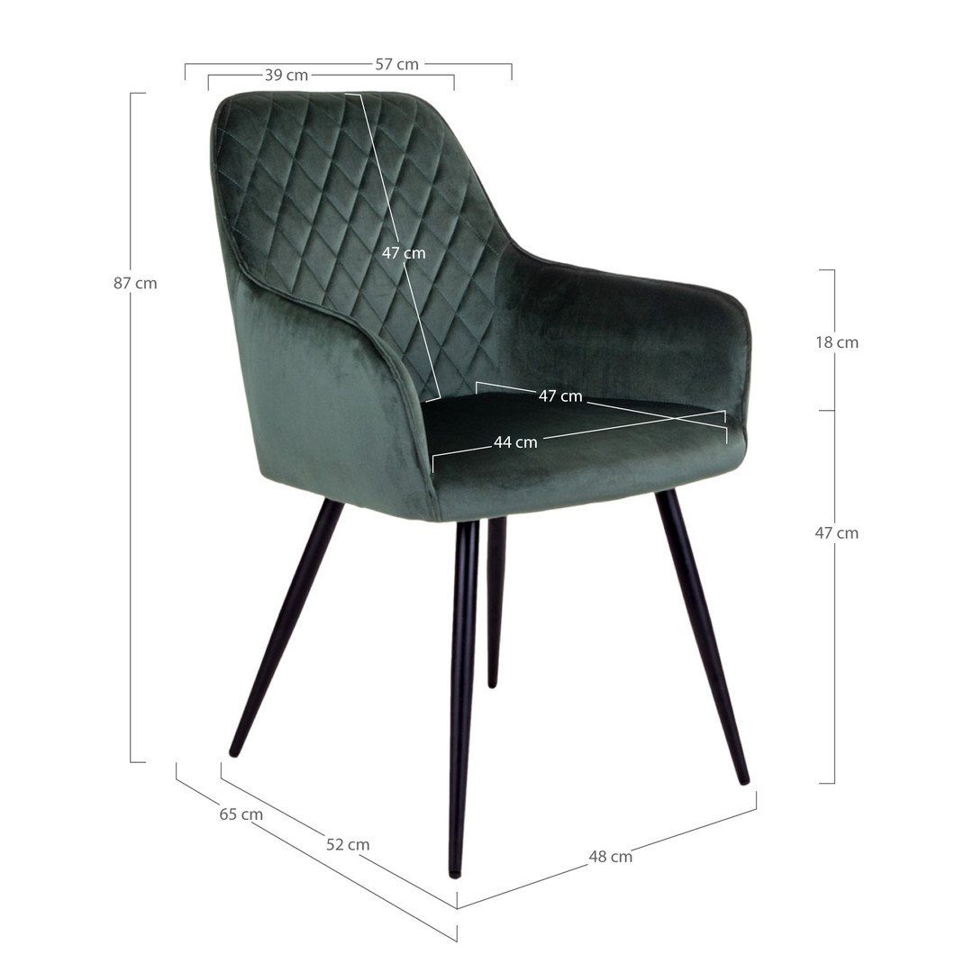 House Nordic Esszimmerstuhl Harbo Dining Chair grün aus Samt, Esszimmerstuhl mit Be... schwarzen –