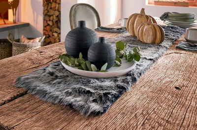 Dekoleidenschaft Tischläufer "Felloptik" schwarz / grau, aus Kunstfell, verschiedene Größen, flauschig weich