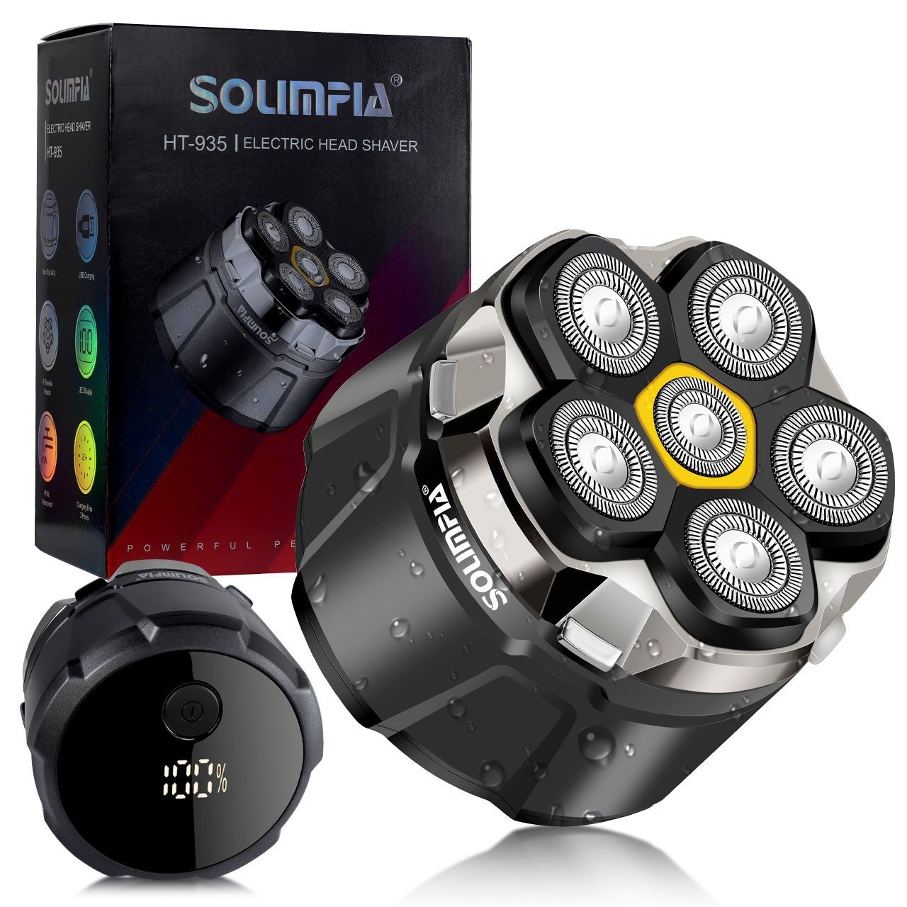 Scttomon Elektrorasierer HT-935, Aufsätze: 1, Bartschneider, 6-Kopf Glatzenrasierer, Wet&Dry, IPX6 Wasserdicht, LED Display
