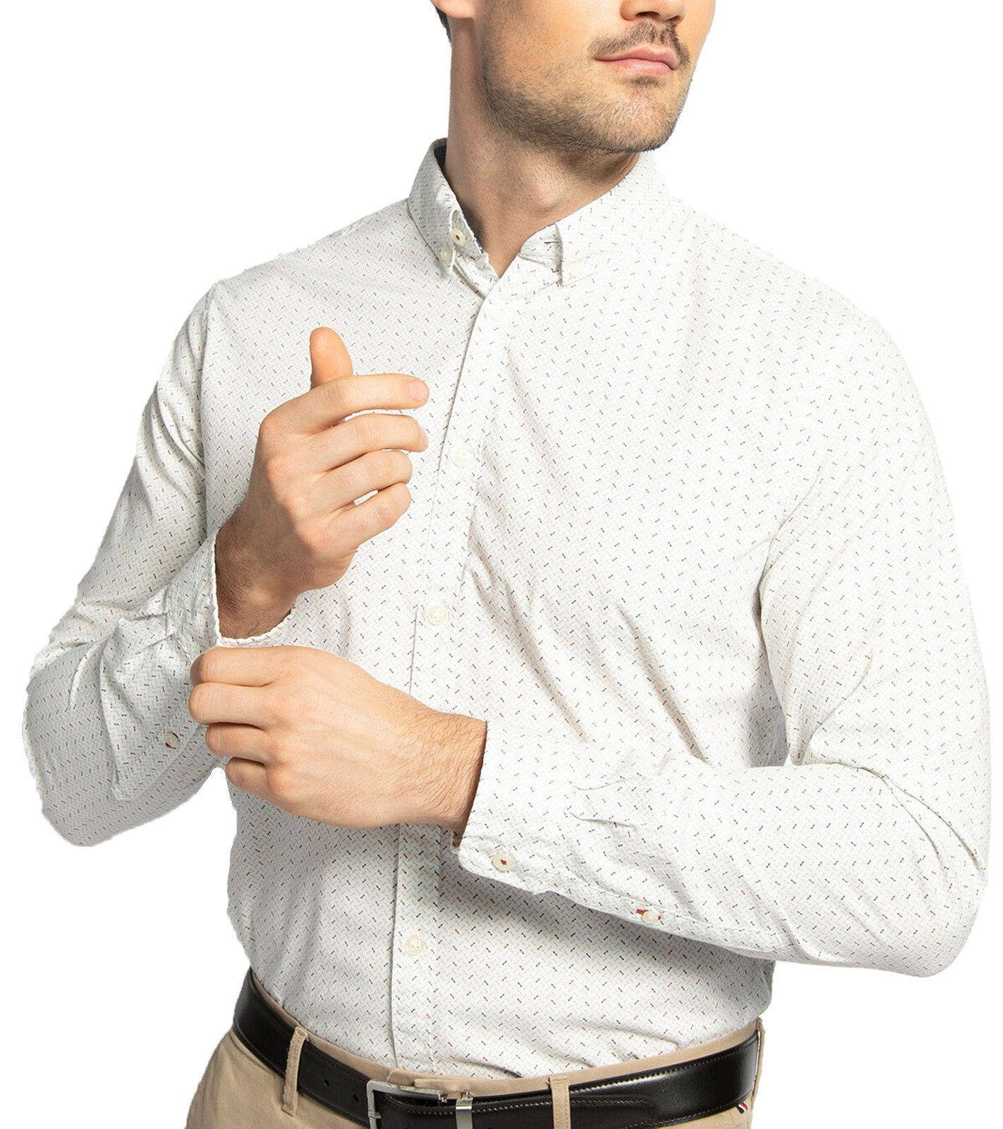Herren Hemden TOM TAILOR Langarmhemd Tom Tailor Herren Business-Hemd Langarm-Hemd mit Button-Down-Kragen Fitted Printed Shirt He