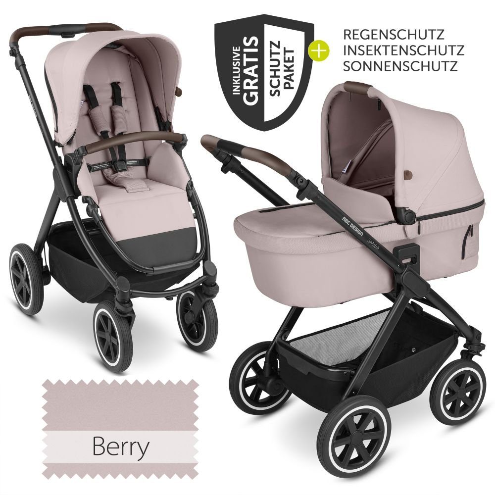 ABC Design Kombi-Kinderwagen Samba - Pure Edition - Berry, 2in1 Kinderwagen Buggy Set inkl. Babywanne, Sportsitz, Regenschutz