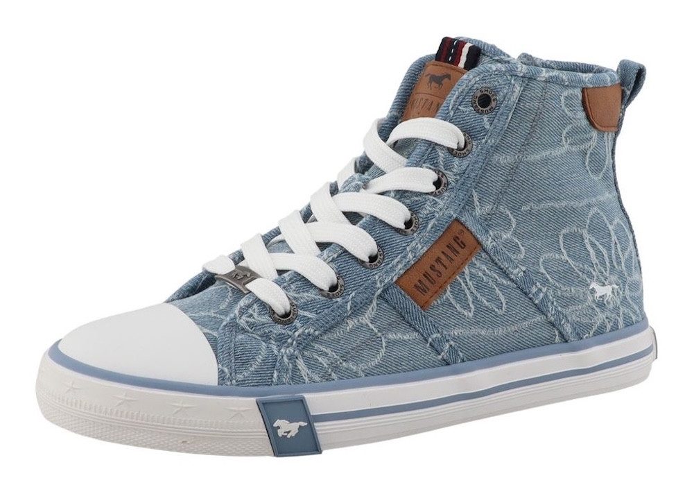 Mustang Shoes Winona Sneaker High Top-Sneaker, Schnürboots mit Blüten-Stickerei