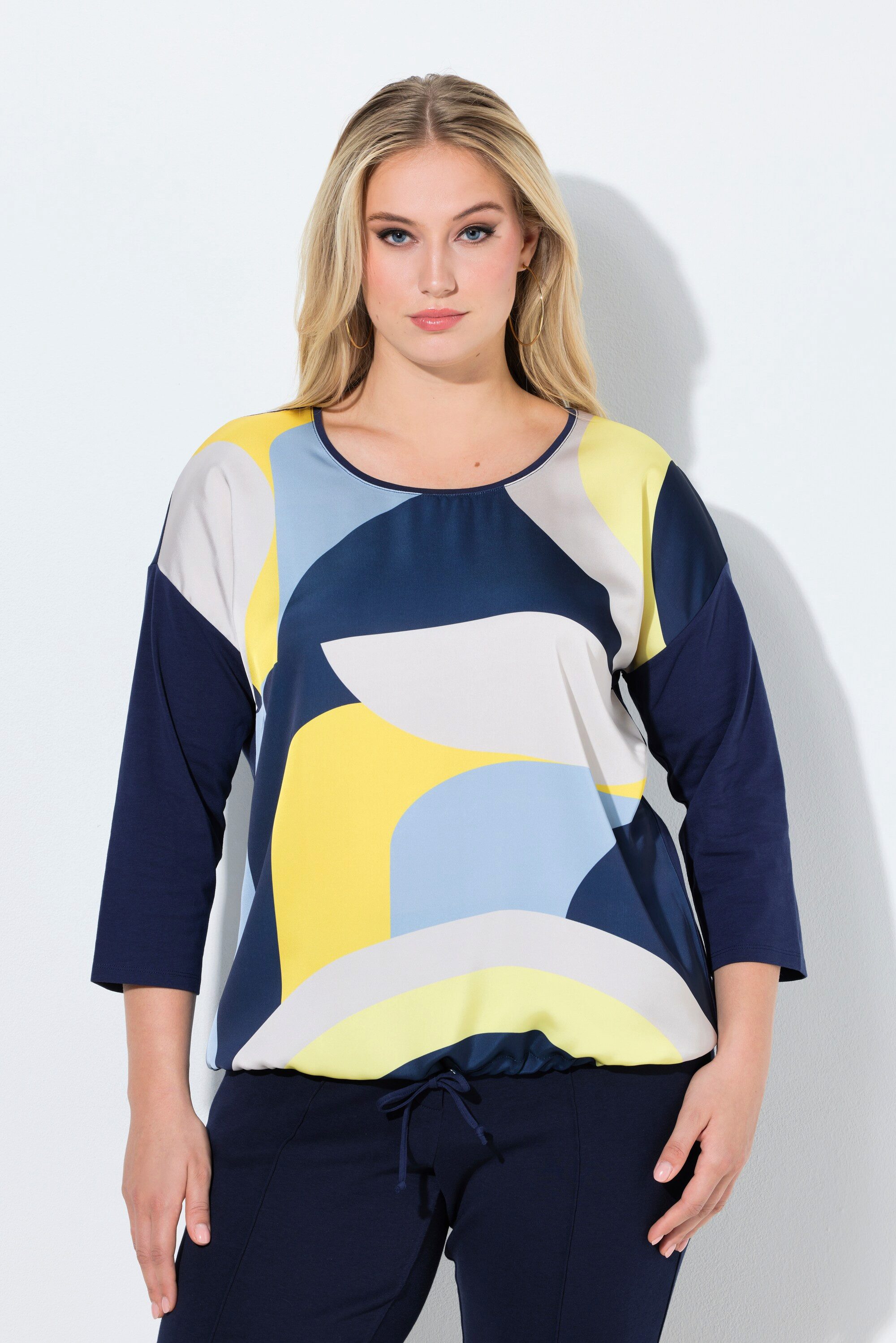 Ulla Popken T-Shirt Shirt oversized Rundhals 3/4-Arm Saumband günstig online kaufen