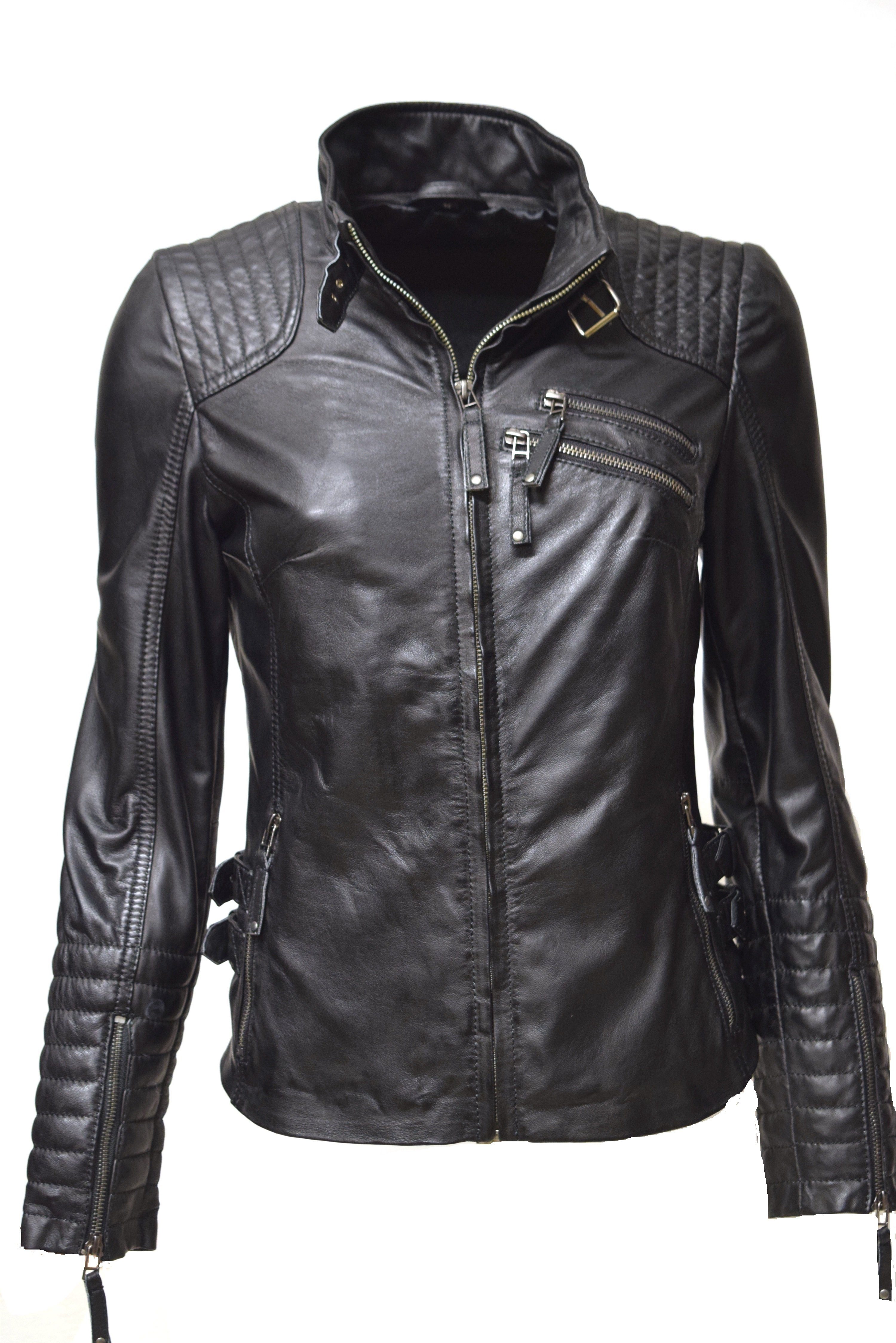 Zimmert Leather Lederjacke Amy (1-St) weiches Lammnappa Leder, Grün, Schwarz, Cognac, Grau, Braun