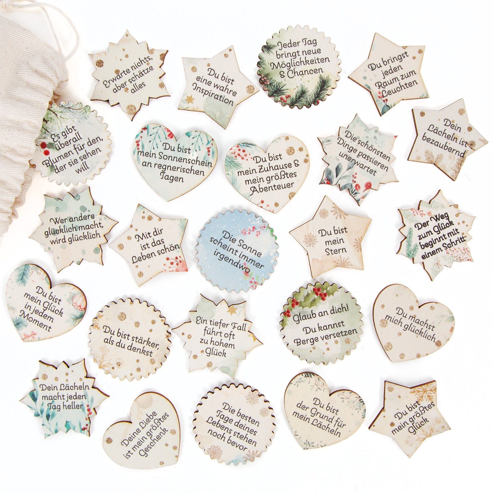 Logbuch-Verlag Dekofigur Glücksbringer aus Holz mit Sprüchen, 24 Stück, 4 c günstig online kaufen