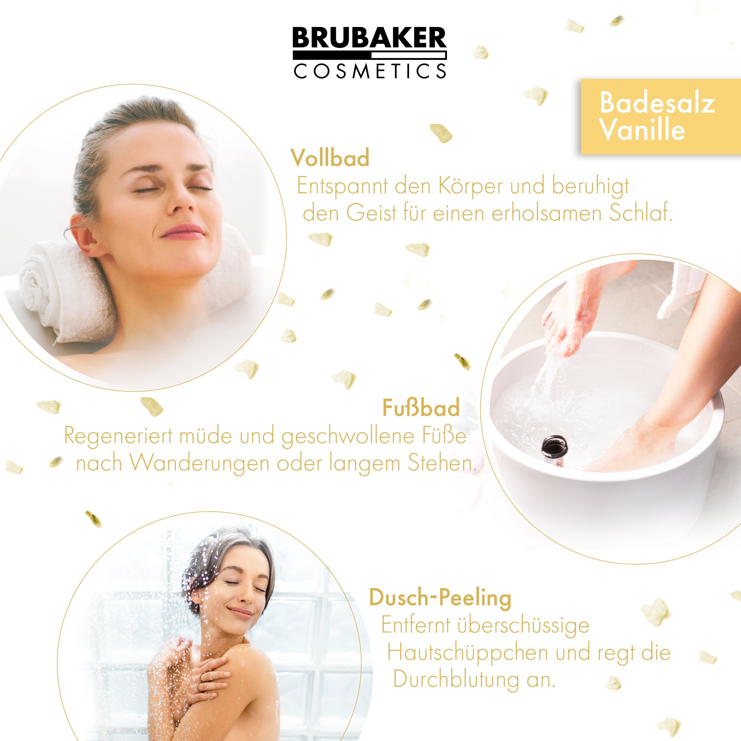 BRUBAKER Badesalz Vanille Duft - Körperpflege 1-tlg., Wellness und Baden natürlichen Badezusatz für Entspannung, mit Extrakten, Erholung