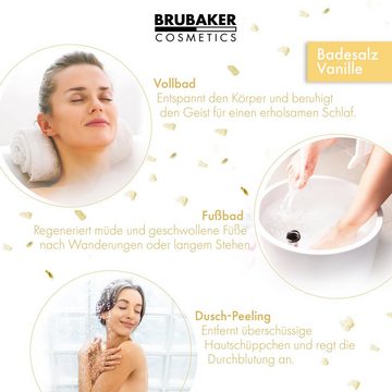 BRUBAKER Badesalz Vanille Duft - Badezusatz mit natürlichen Extrakten, 1-tlg., Wellness Baden für Entspannung, Erholung und Körperpflege
