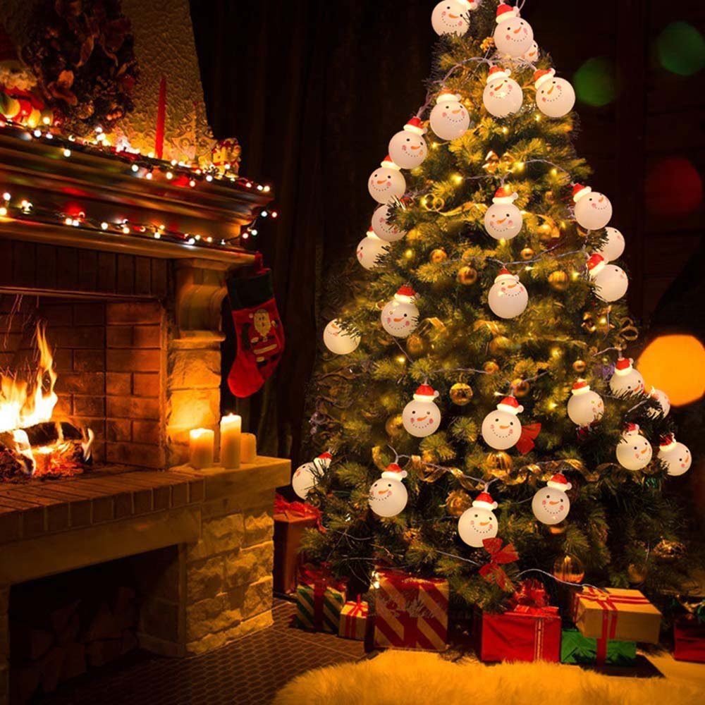Warmes Lichterkette Lichterkette Außen, Batteriebetrieben, LEDs, Weihnachtsmann/Schneemann 10 LED 1.5M Weihnachtsbeleuchtung Weiß MUPOO - Innen LED-Lichterkette Schneemann