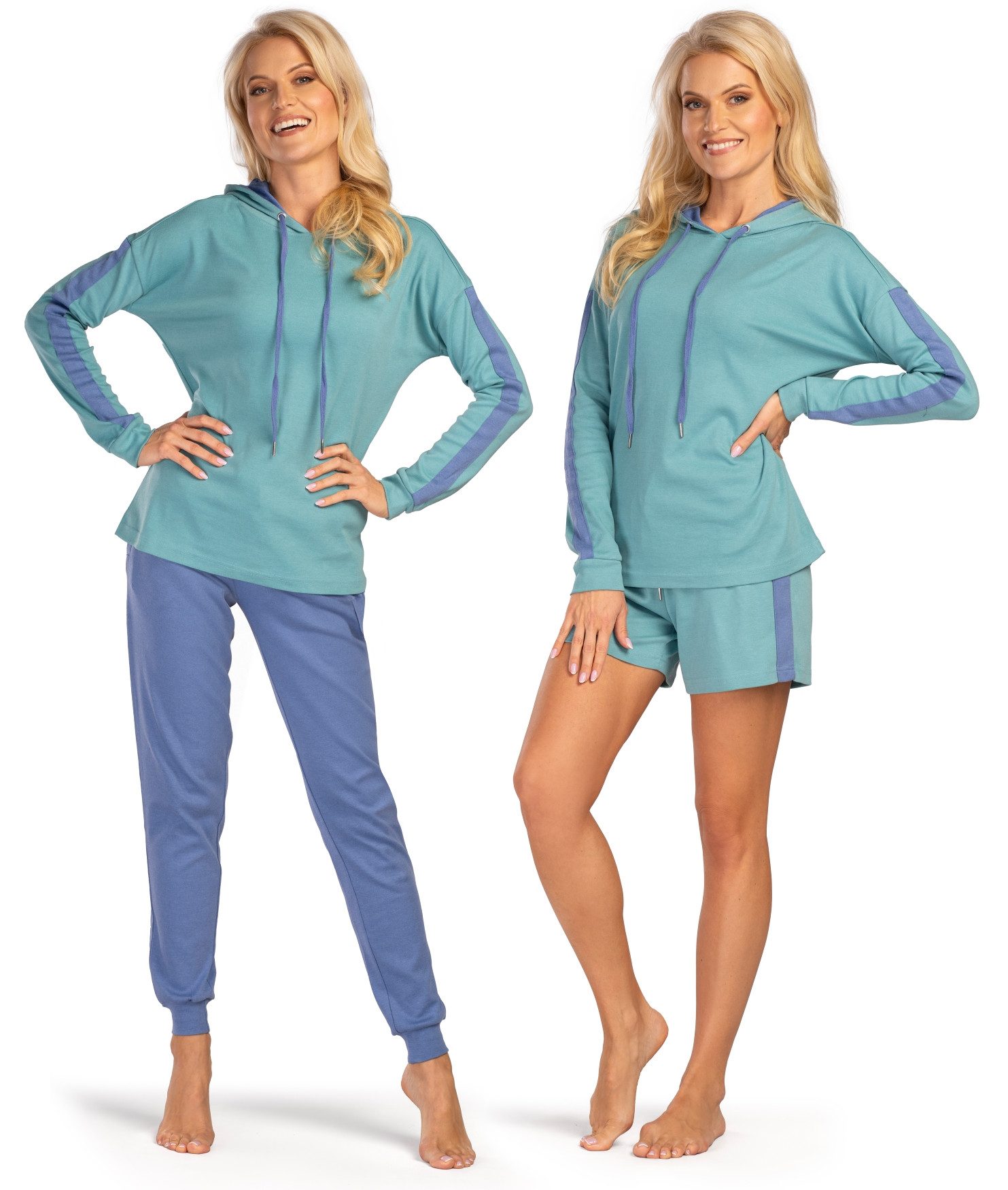 Consult-Tex Hausanzug 3er Set Damen Hausanzug Homewear Suit DW200 (Spar-Set) Mit kontrastfarbigen Streifeneinsatz.
