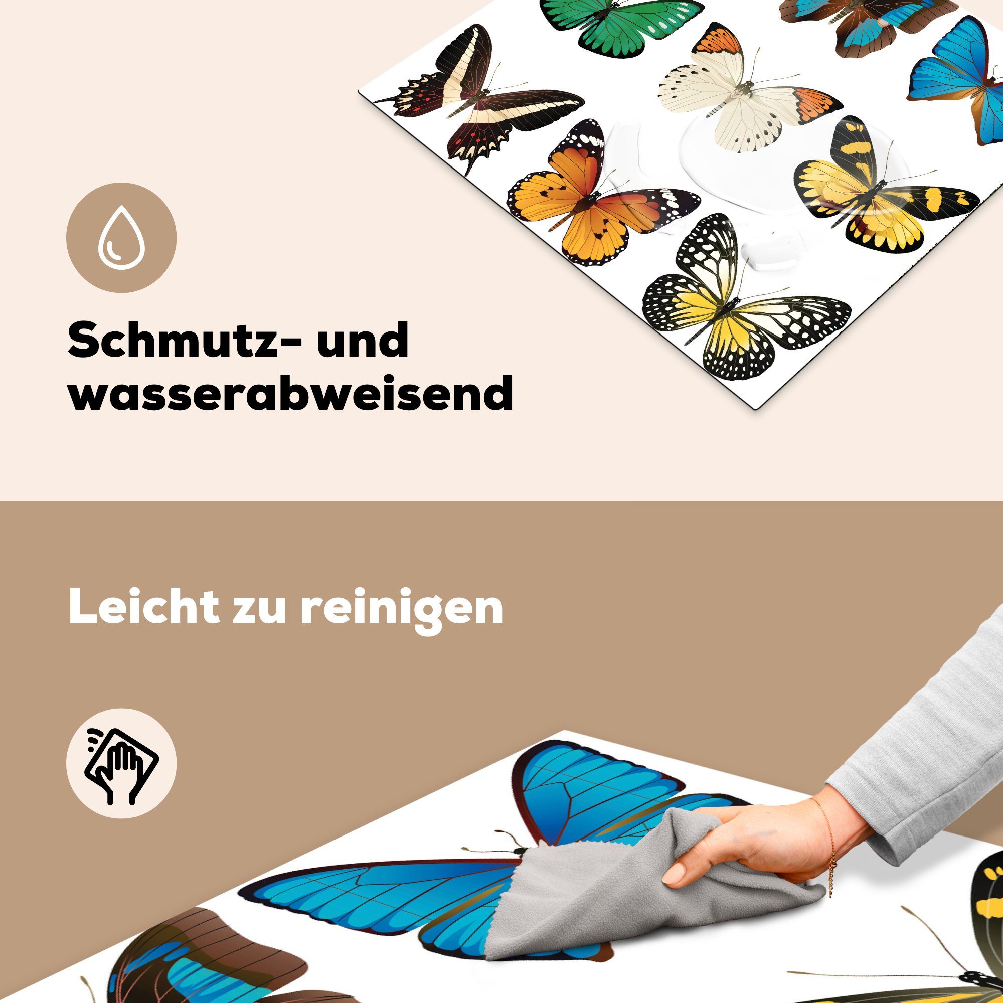 MuchoWow Herdblende-/Abdeckplatte Eine Illustration von nutzbar, cm, tlg), neun Vinyl, Arbeitsfläche Mobile 60x52 Schmetterlingen, (1 Ceranfeldabdeckung