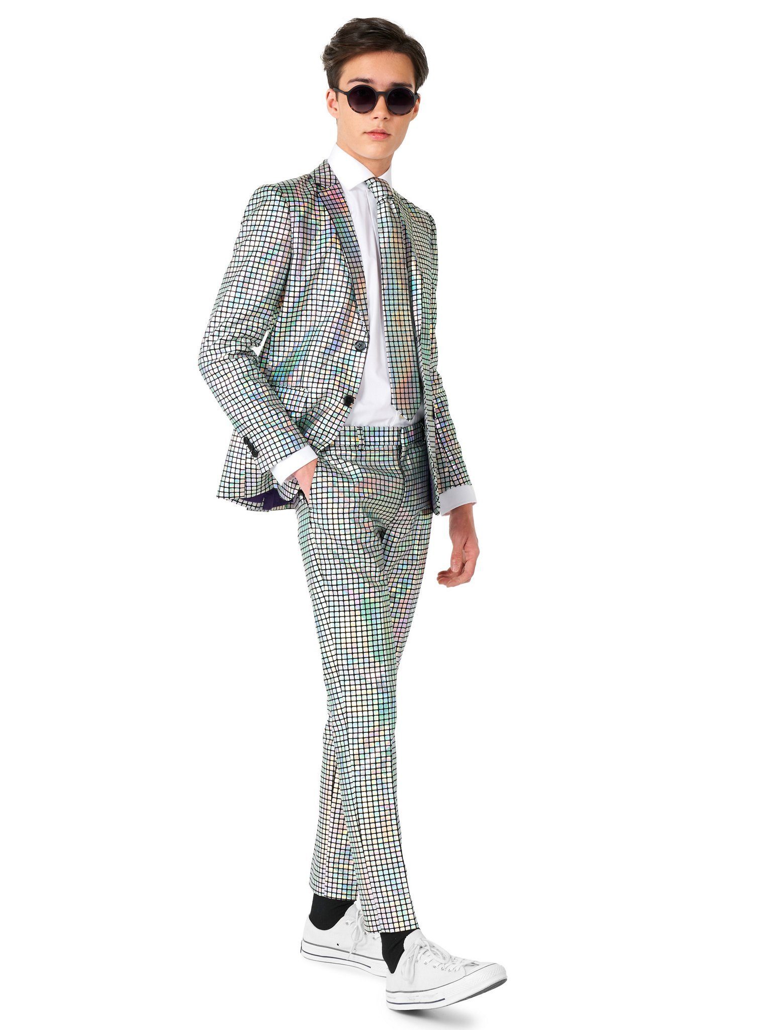 Opposuits Partyanzug Teen Discoballer Anzug für Jugendliche - Slim-fit, There's a Mirror on the Dancefloor: Anzug für Jungs zum Kugeln