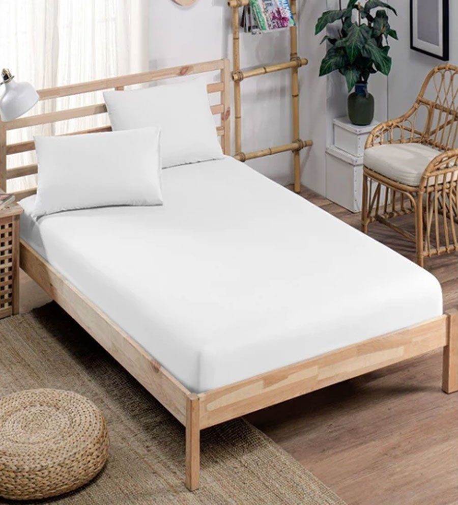 Bett-Set, Spannbettlaken (180x200 cm), 2 Kissenbezüge (50 x 70 cm), weiß,  Furni24