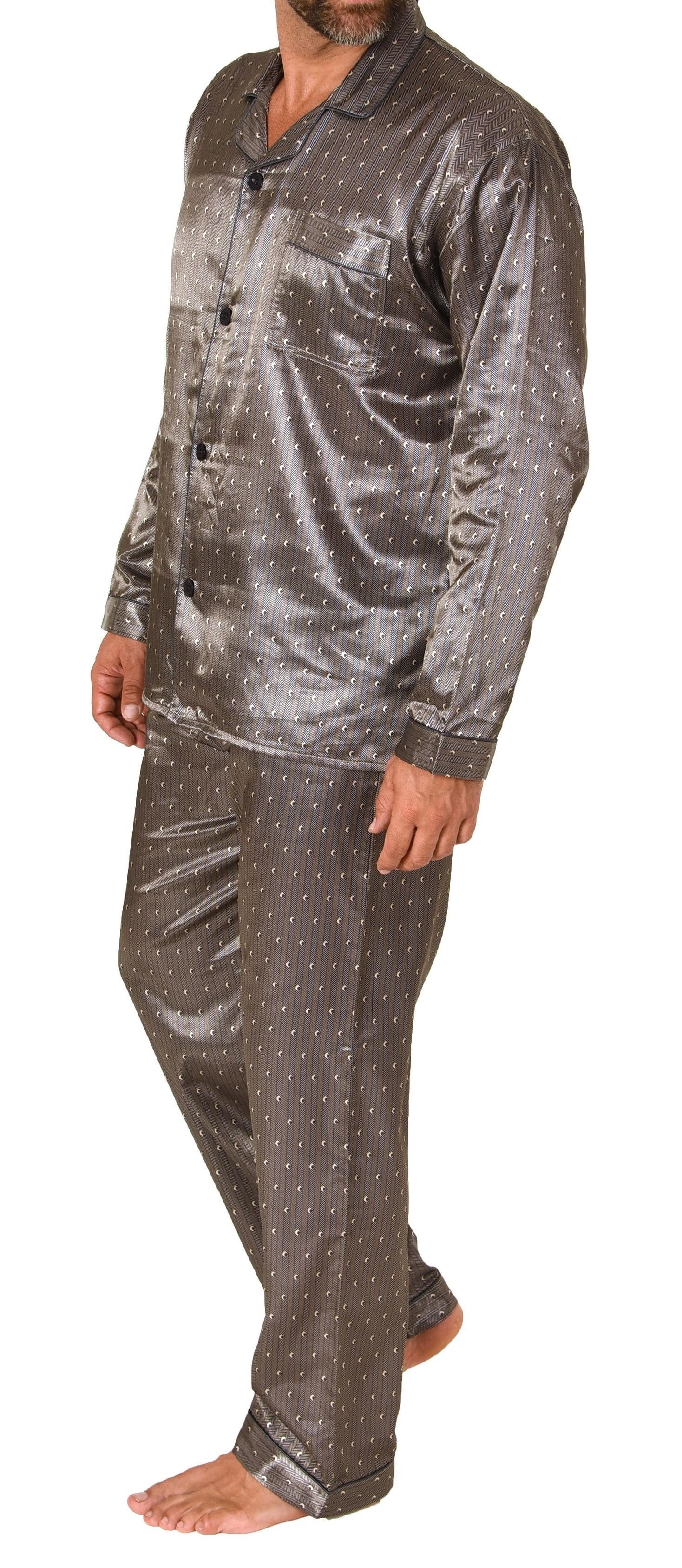 Normann Pyjama Herren Satin Pyjama, durchknöpfbarer Schlafanzug in Minimal-Optik