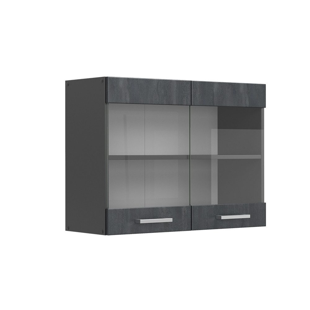 Vicco Küchenglasschrank R-Line Glashängeschrank Schwarz Beton/Anthrazit 80 günstig online kaufen