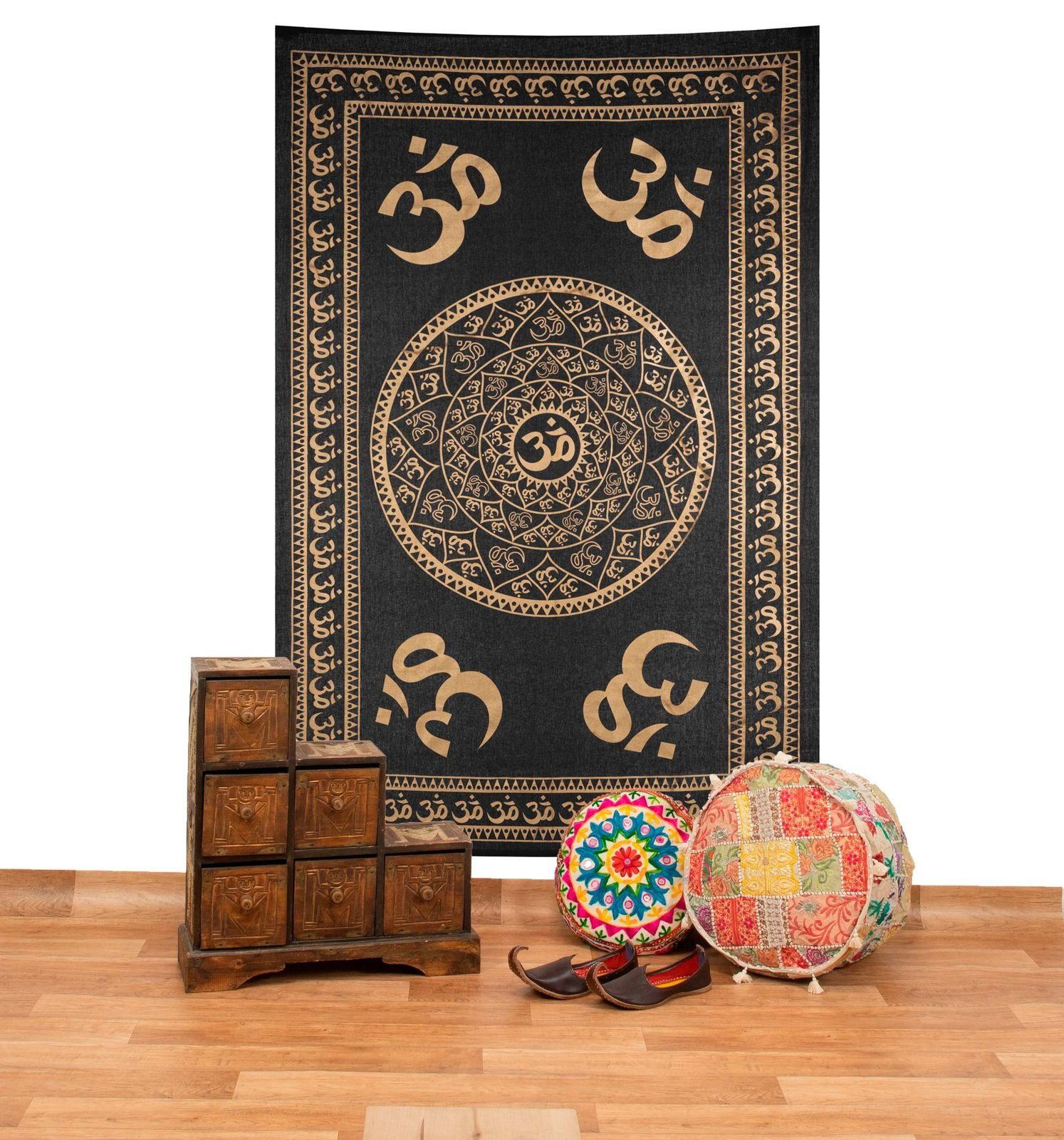 KUNST UND MAGIE Wandteppich Tagesdecke Wandbehang Wand Deko Tuch Teppich Indien 200 x135 OM