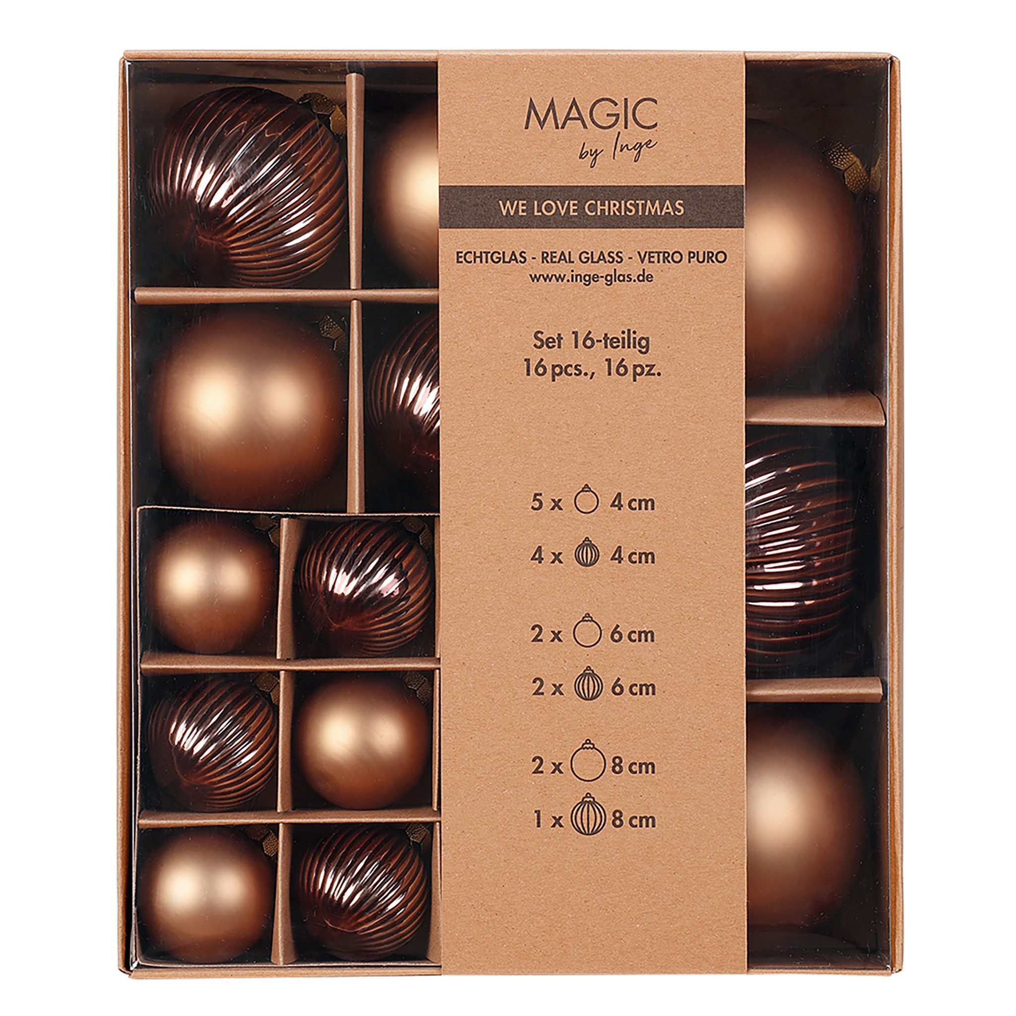 MAGIC by Inge Weihnachtsbaumkugel, Новогодние шары Glas 4-8cm Mix gerillt 16er Set - Elegant Lounge