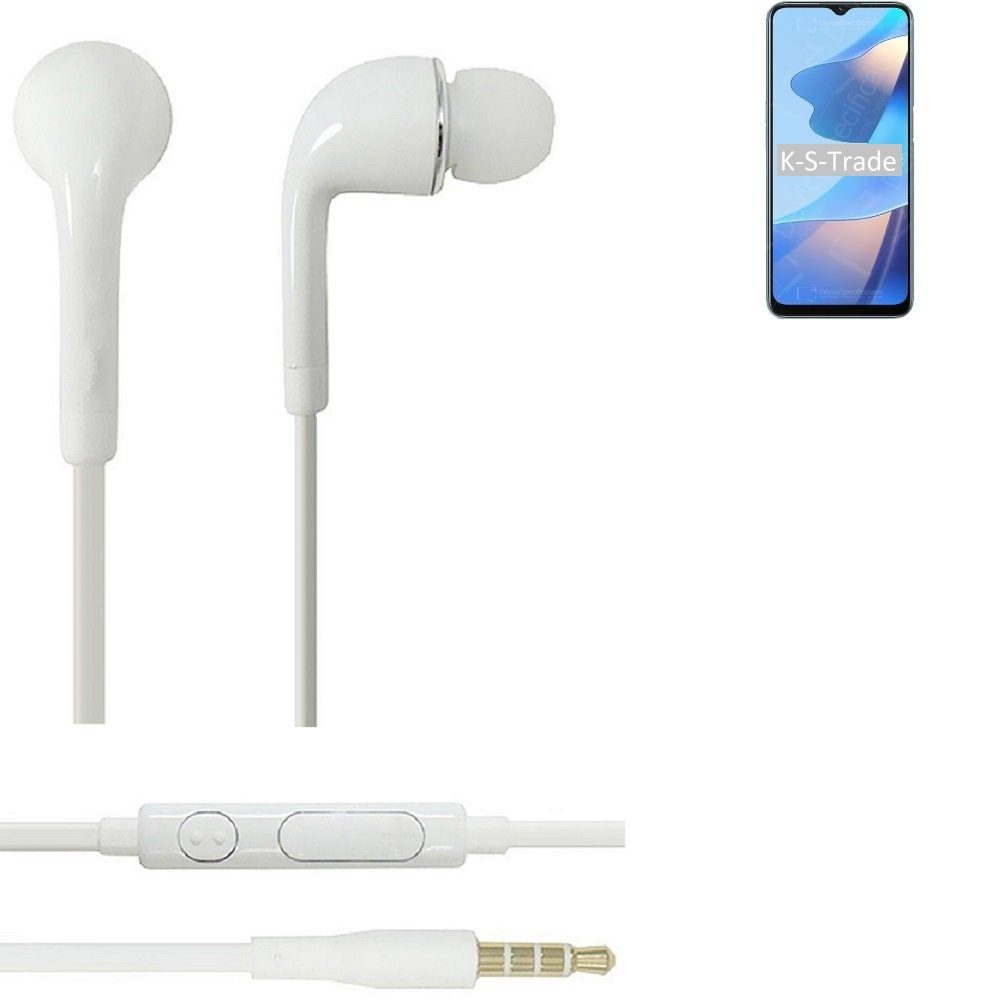 K-S-Trade für Oppo A16s In-Ear-Kopfhörer (Kopfhörer Headset mit Mikrofon u Lautstärkeregler weiß 3,5mm)