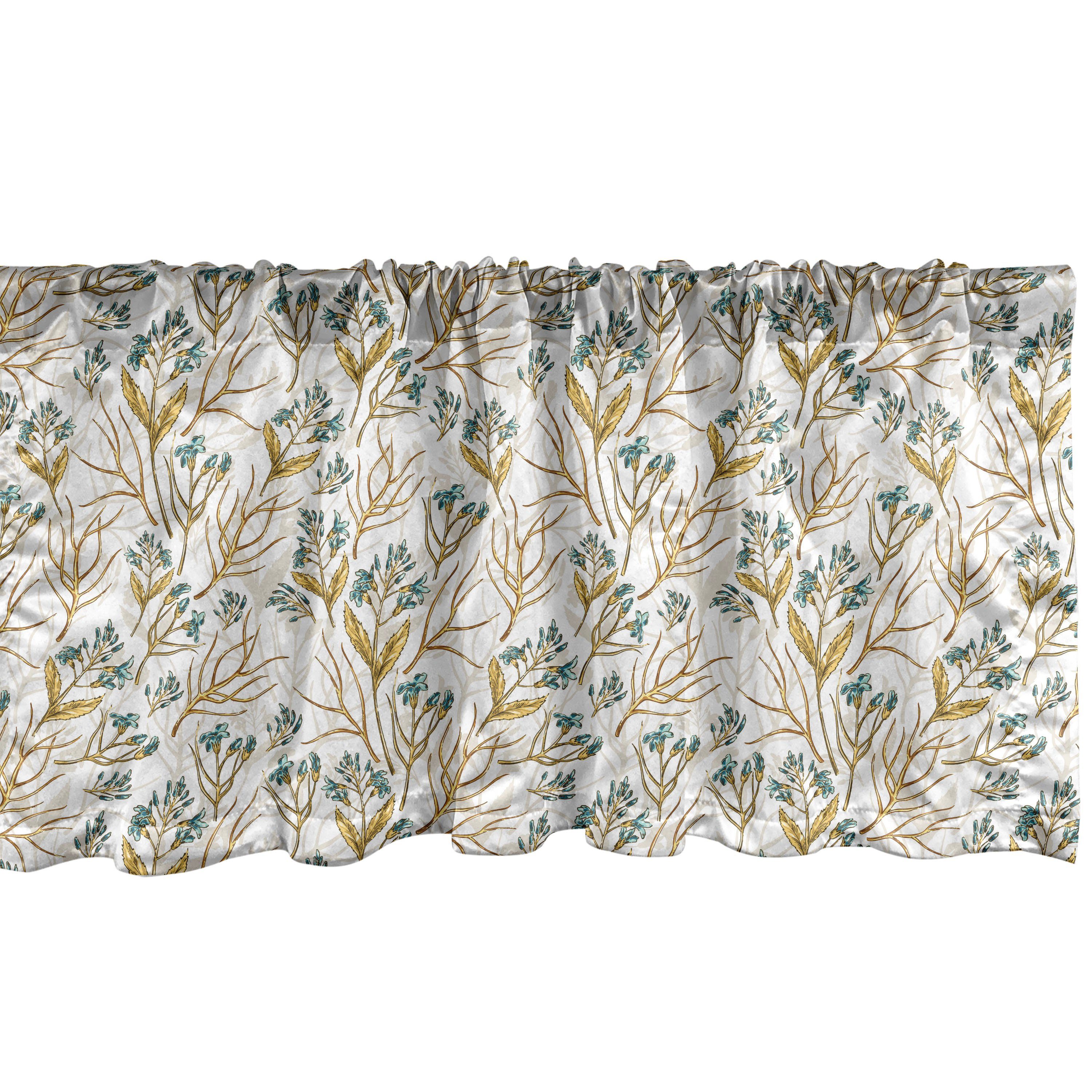 Scheibengardine Vorhang Volant für Küche Schlafzimmer Dekor mit Stangentasche, Abakuhaus, Microfaser, Garten Wiese Blüten-Blätter-Muster
