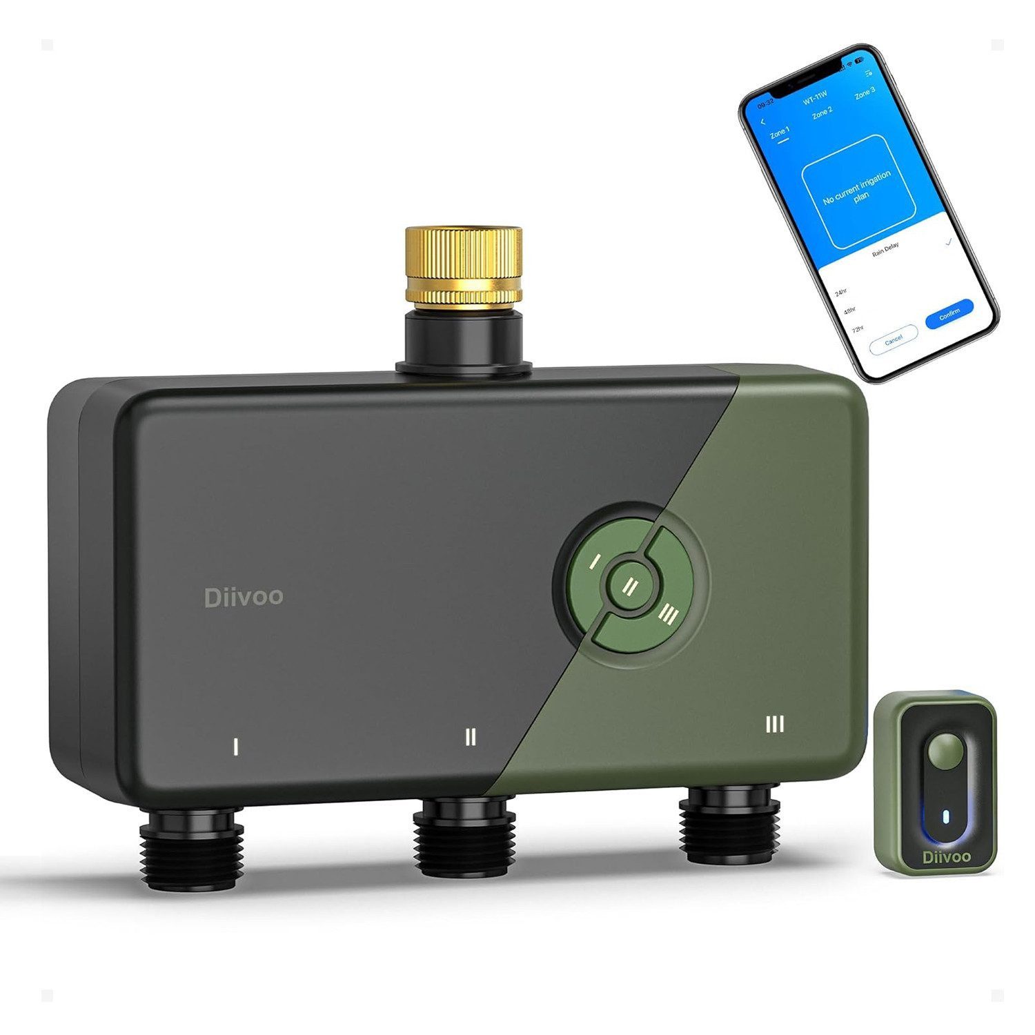 Diivoo Bewässerungssystem Bewässerungscomputer 4 Ausgänge WLAN mit Messingeinlass mit WLAN, APP