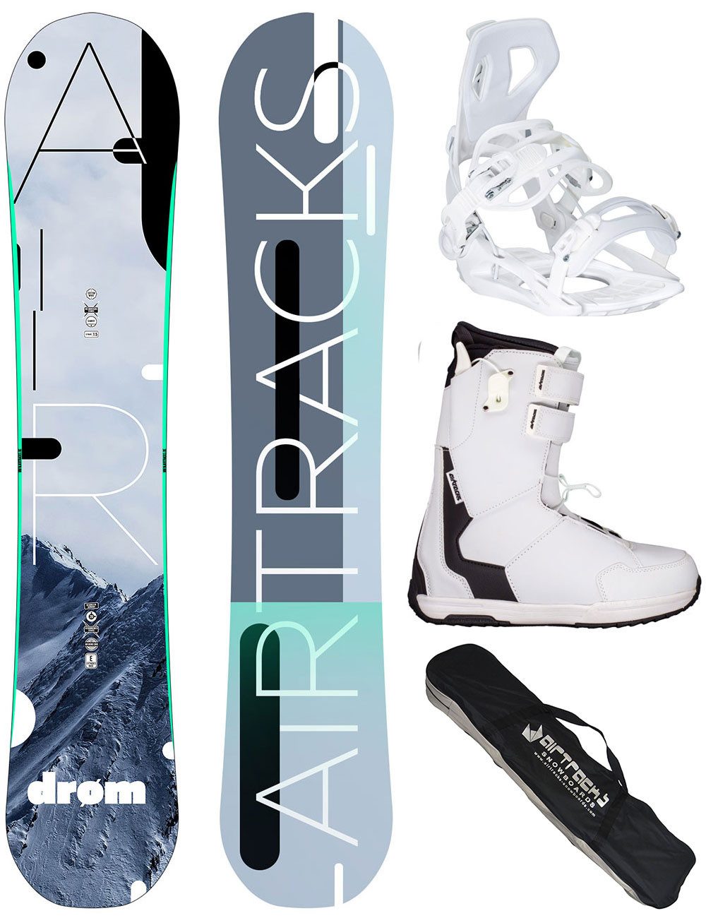 Airtracks Snowboard Damen Snowboard Komplett Set Drom Rocker »Mod. 26/27 (4er Pack, 4 St), Hybrid Rocker + Bindung Master W + Boots + Bag / 140 145 150 155 cm