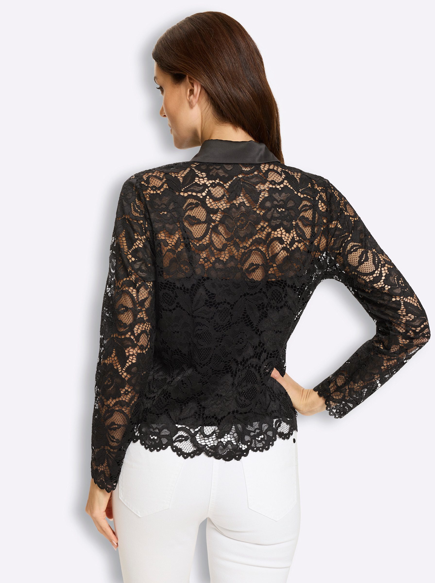 heine Klassische Bluse Spitzen-Bluse Langarm