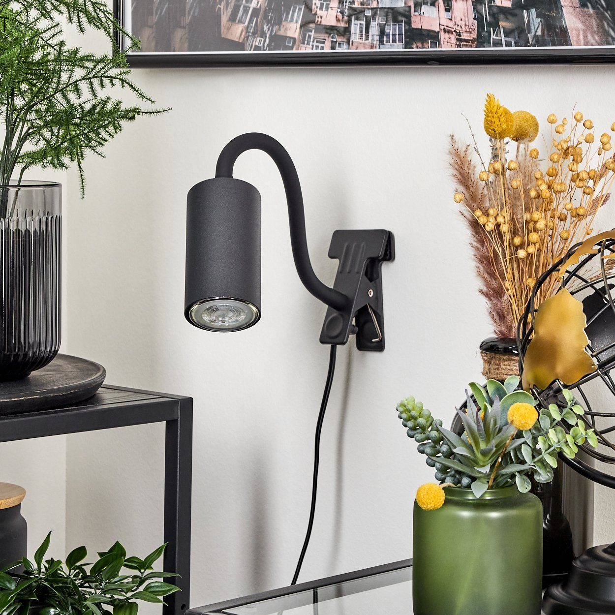 hofstein Klemmleuchte »Gambellara« moderne Klemmlampe aus Metall in Schwarz, ohne Leuchtmittel