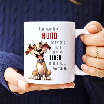 Cadouri Tasse DANN KAM DA EIN HUND Tasse mit Spruch - Kaffeetasse für Hundefreunde, Keramik, mit Hundespruch, beidseitig bedruckt, handgefertigt, Geschenk, 330 ml