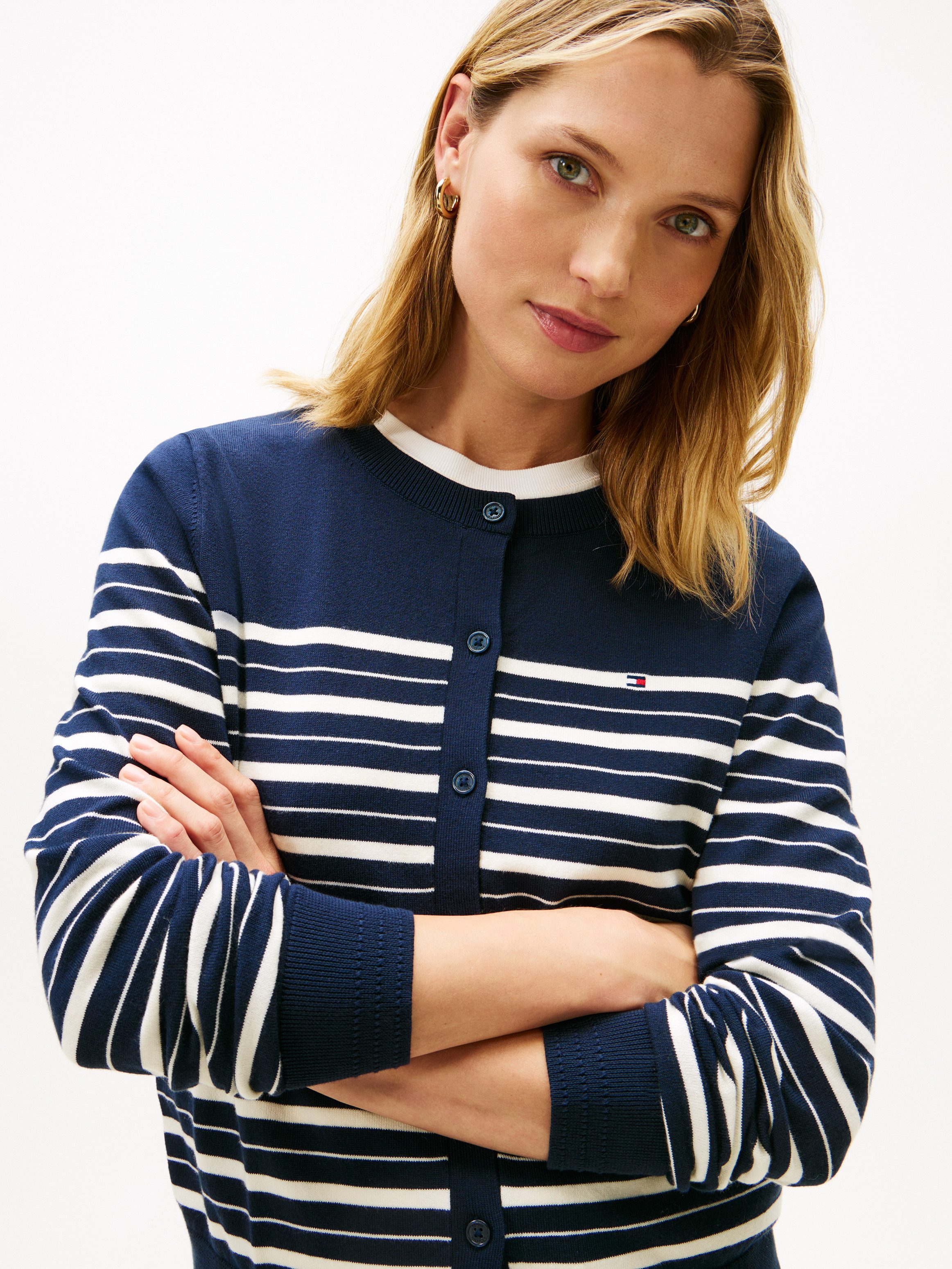 Tommy Hilfiger Cardigan CO JERSEY STITCH CARDIGAN Baumwollmischung, regular fit, Rundhals, goldfarbene Knöpfe