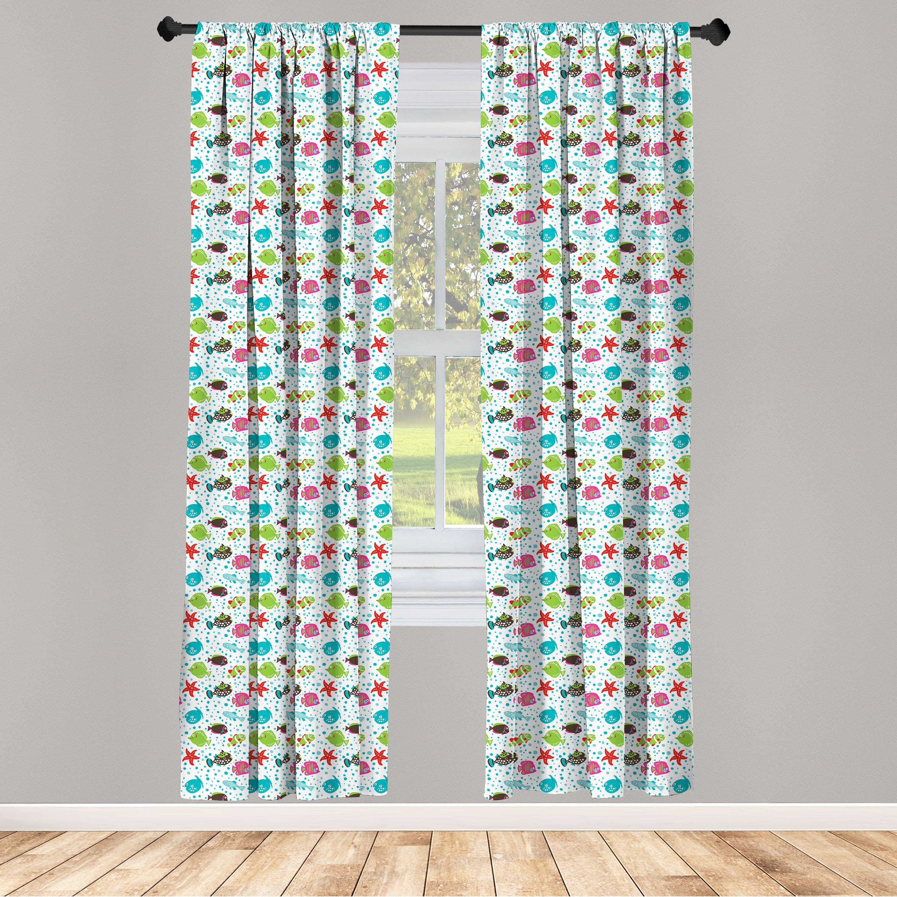 Gardine Vorhang für Wohnzimmer Schlafzimmer Dekor, Abakuhaus, Microfaser, Unterwasser- Bunte Fische Bubbles