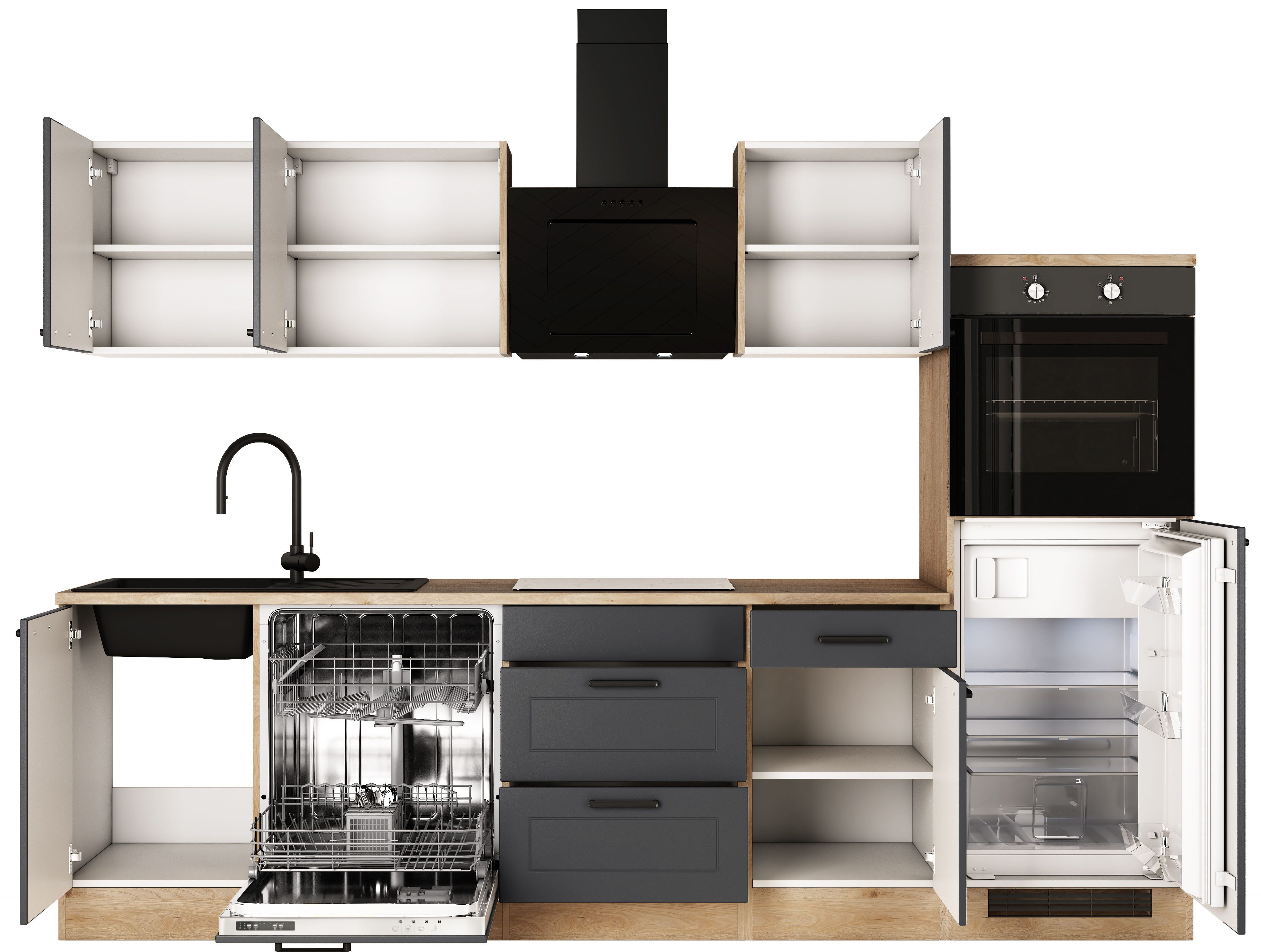 Flex-Well Küche ROMEO & JULIA, im Landhaus-Stil, Breite 280 cm, wahlweise mit E-Geräten und Spüle in edelstahl oder schwarz