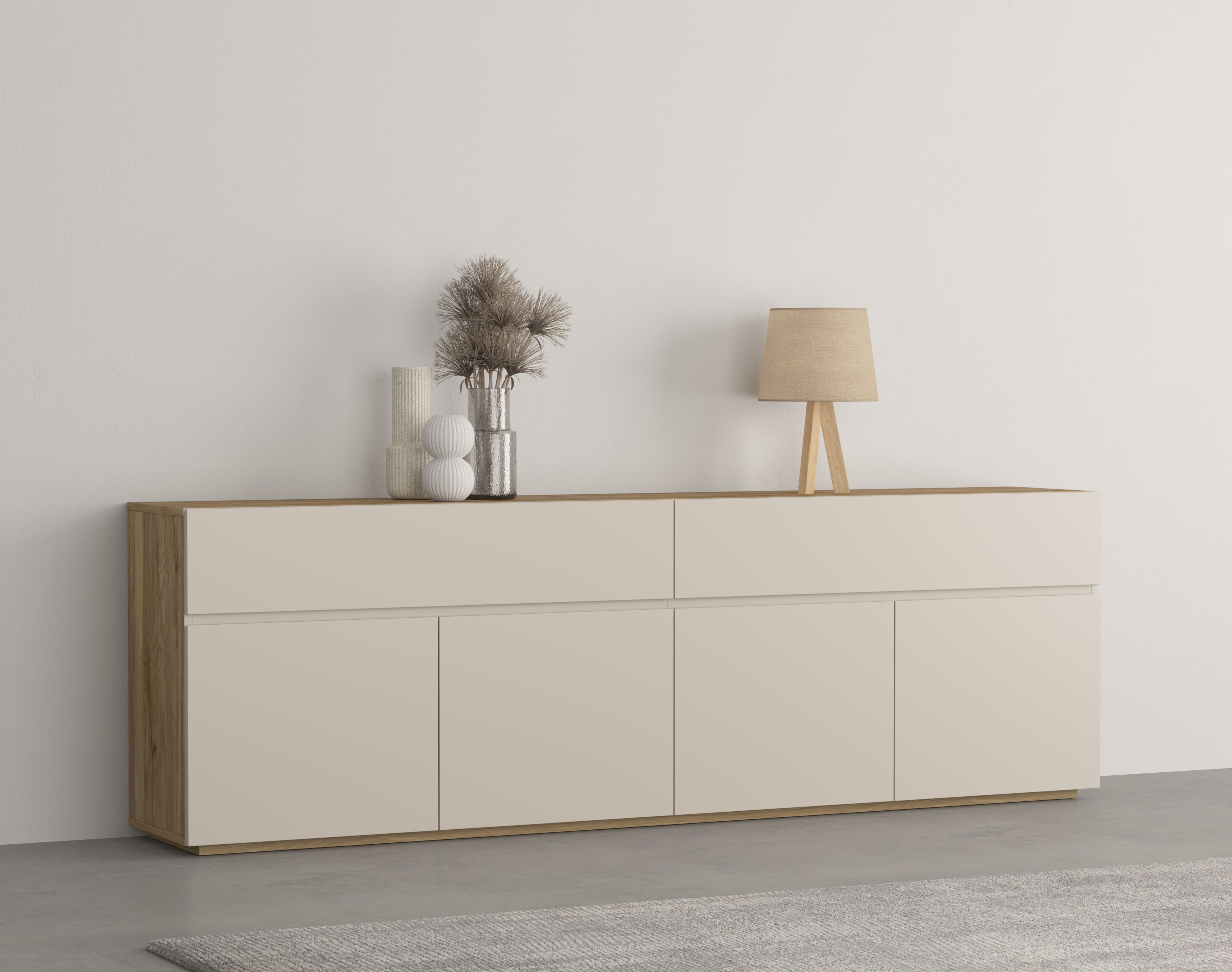 INOSIGN Sideboard Criss, Breite 200 cm moderne grifflose Kommode 4Türen/4SK, Schubladenkommode mit viel Stauraum, vielseitig einsetzbar