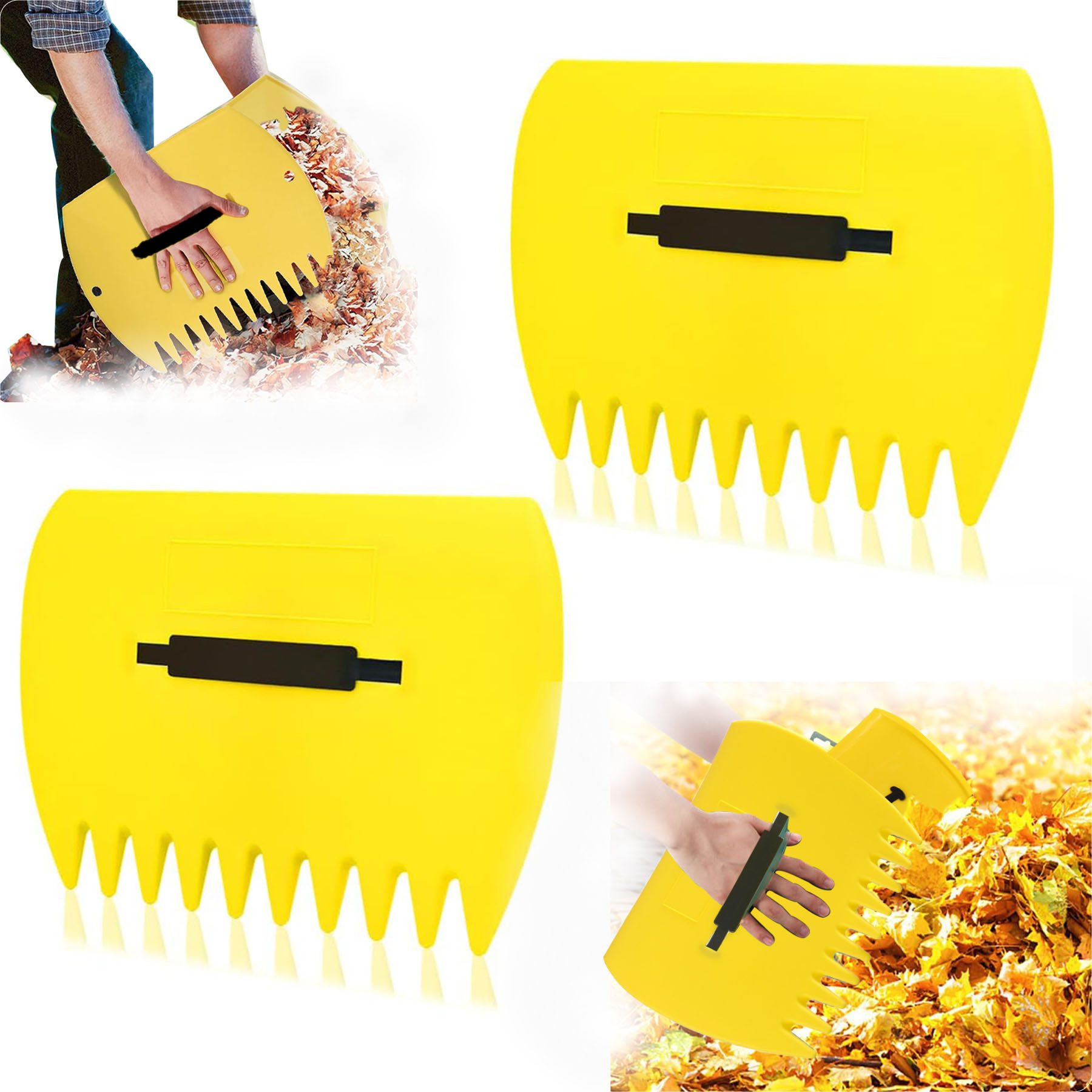 Mutig Laubbesen Laubgreifer Set mit 2 Schaufeln, große, leichte Kunststoff-Handrechen, 35 cm Arbeitsbreite, (2 Stück Laubgreifer Laubkralle mit Stiel, (Größe: 34 x 26 cm), strapazierfähig & einfach zu bedienender Greifer – Reinigungswerkzeug), Garten Laubschaufeln für Laub, Gras, Gartenabfälle, Gartenabfälle