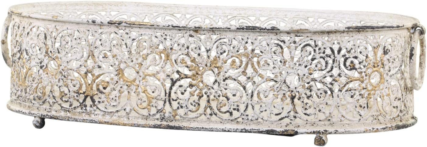 Chic Antique Dekoschale Tablett mit Spitzenkante und Henkel Nostalgie Serviertablett (1 St), Servierschale, Dekoschale, Obstschale