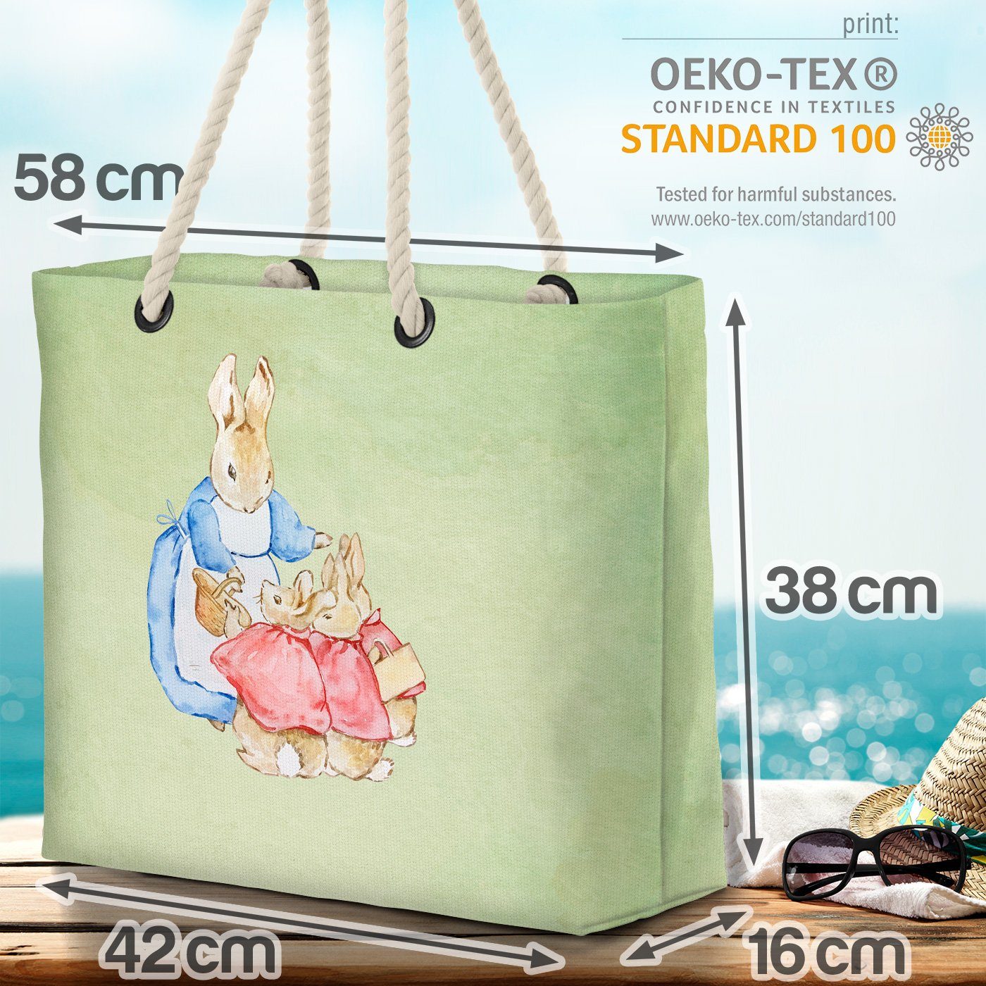 VOID Märchen Bag Strandtasche Ostern Hasen Tasche (1-tlg), Beach Einkaufstasche Familie