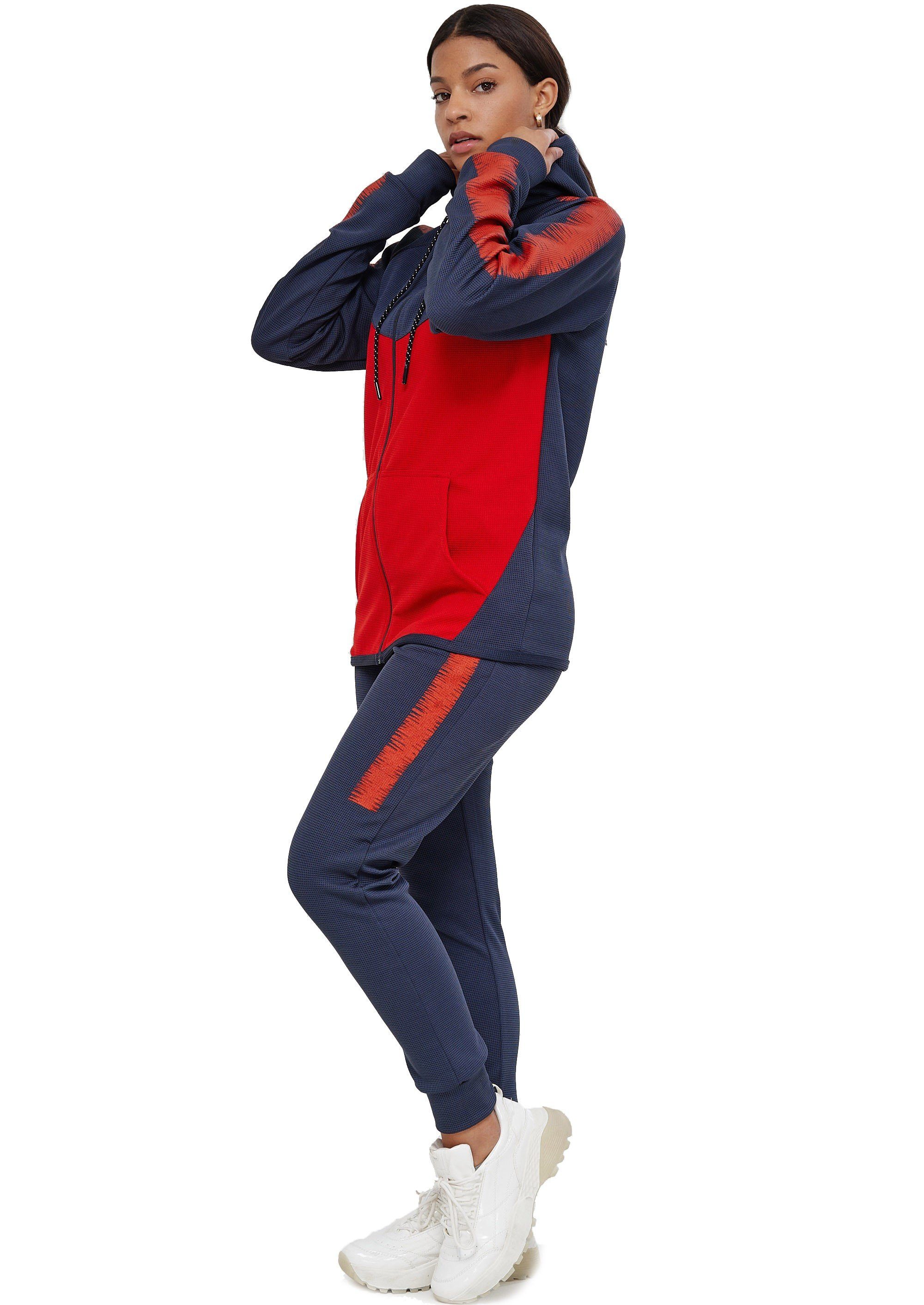 L.gonline Freizeitanzug Damen Jogginanzug, mit Bündchen und Tunnelzug, Freizeitanzug 1053 (Kapuzenjacke mit Reißverschluss, Hose, 2-tlg., im modischem Design), Fitness Freizeit Casual