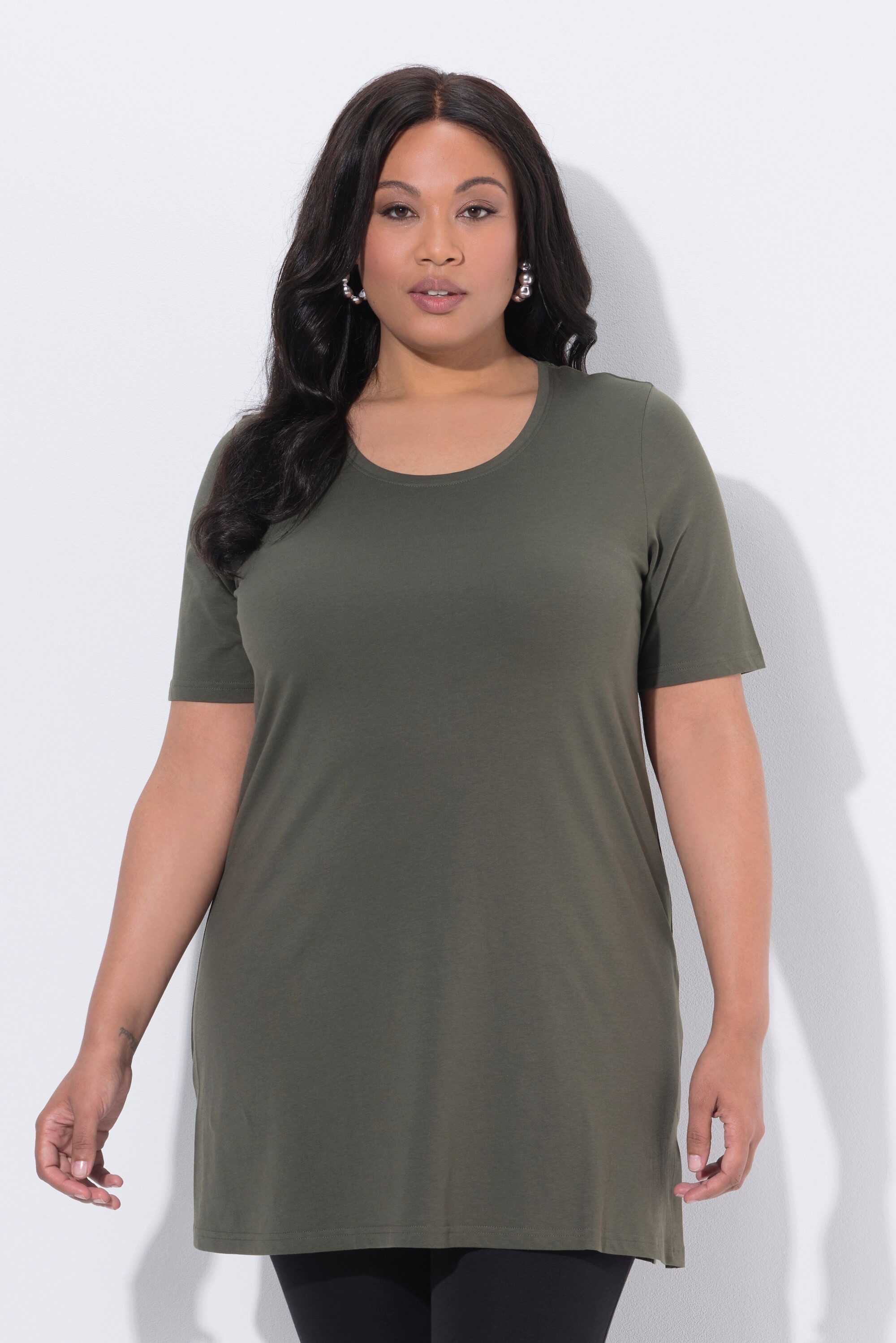 Ulla Popken Longshirt Longshirt A-Linie Rundhalsausschnitt Halbarm günstig online kaufen