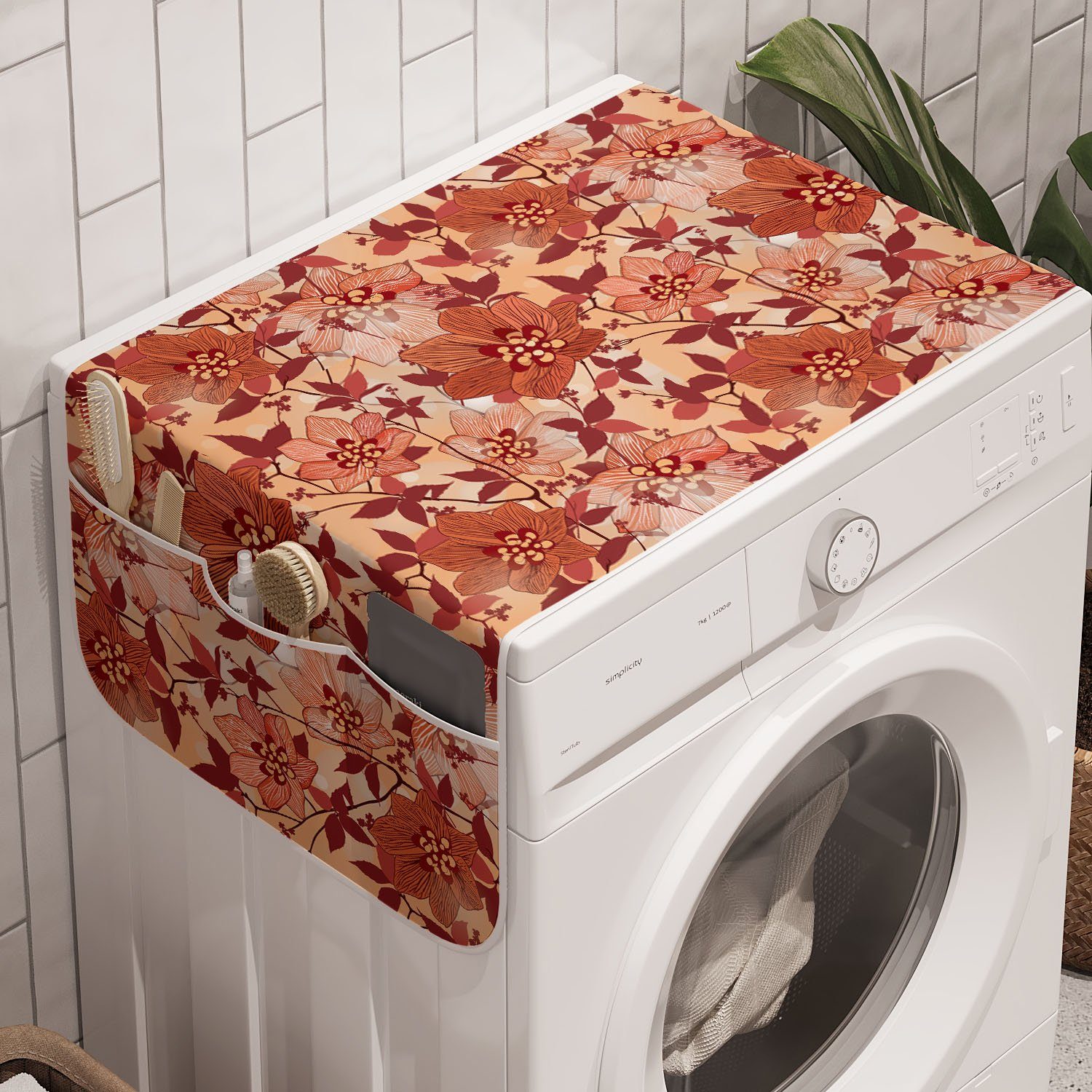 Abakuhaus Badorganizer Anti-Rutsch-Stoffabdeckung für Waschmaschine und Trockner, Floral Retro-Blüte Blütenblätter Kunst