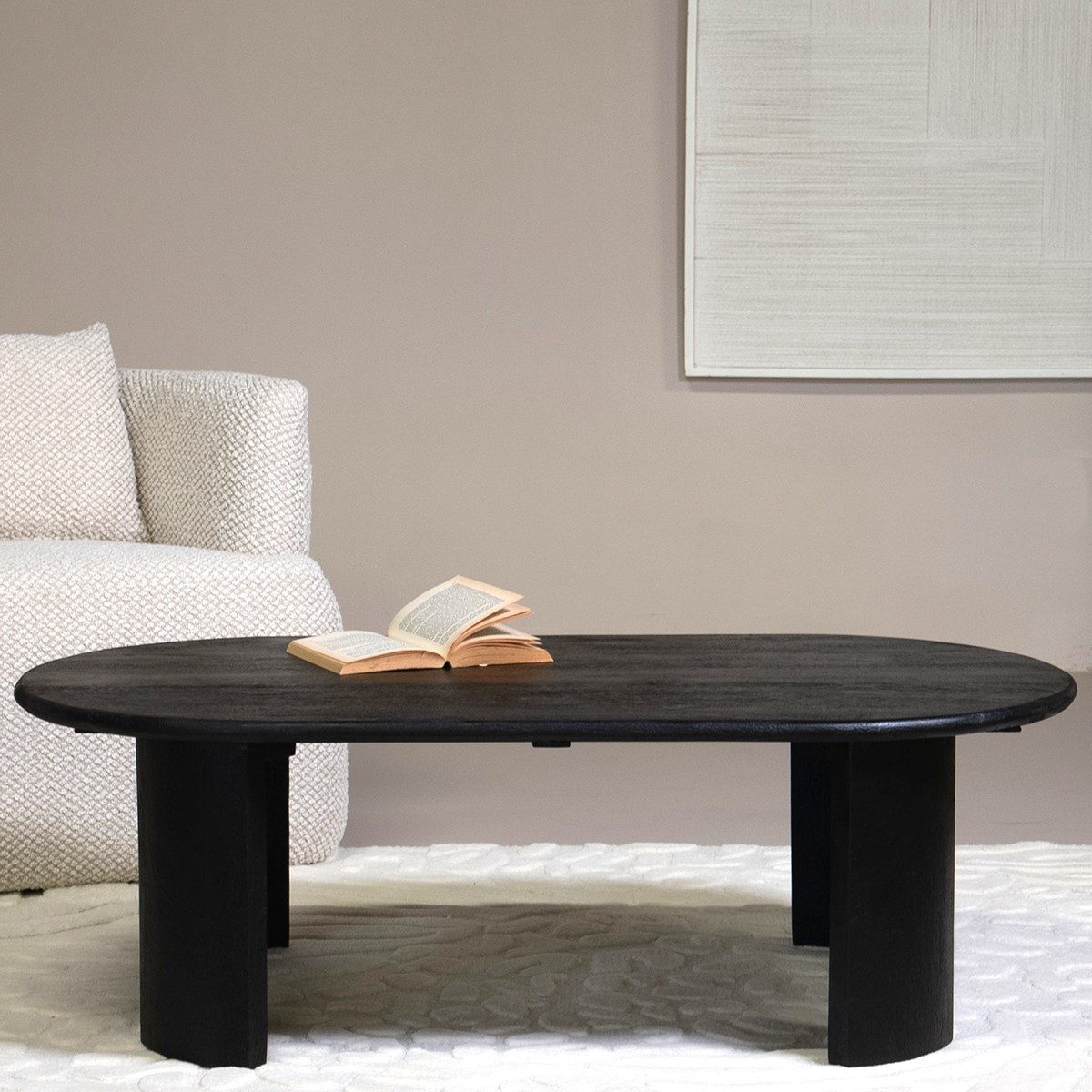 Maison ESTO Couchtisch Noir Haven – 120x65 cm, Mangoholz, Schwarz, Landhausstil, Tischplatte aus Massivholz - 3 cm