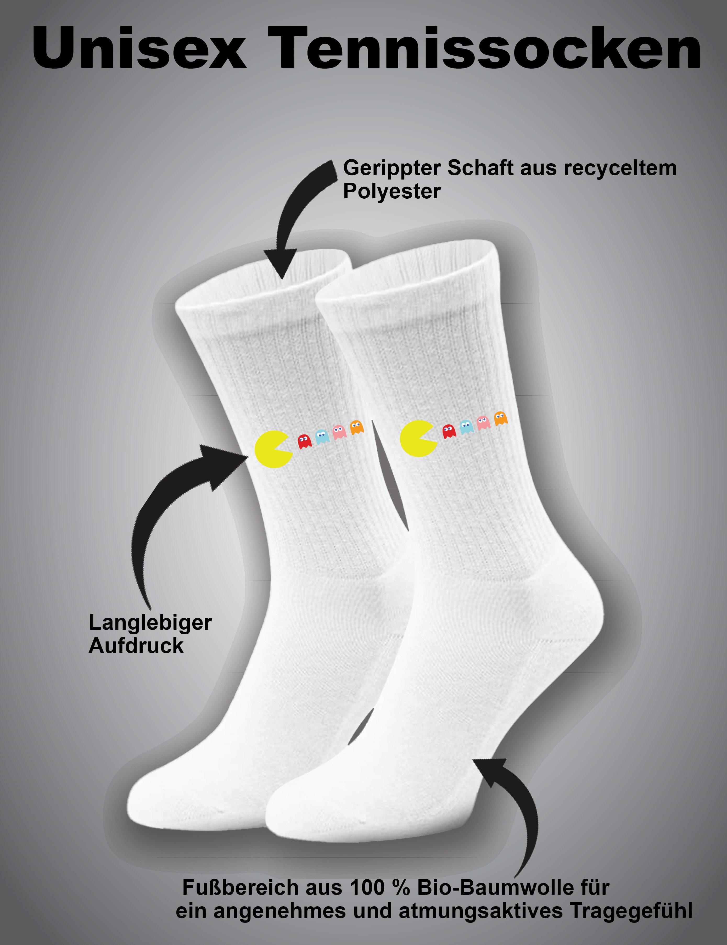 Youth Designz Tennissocken Unisex Socken "Pacman Retro" Aufdruck lustig Geschenk Statement mit verstärkter Verse und Zehenbereich