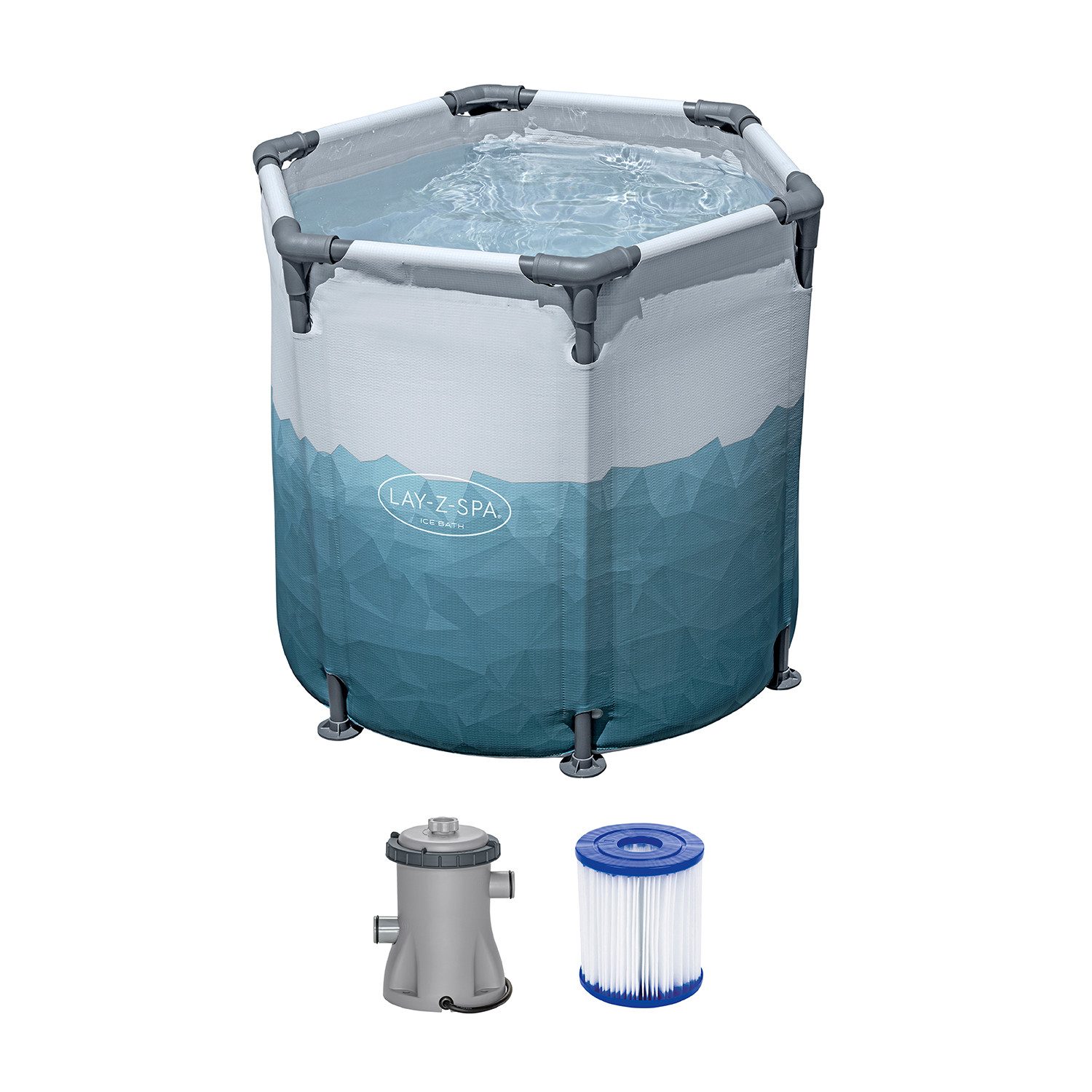 Bestway Pool LAY-Z-SPA Eisbad Glacial Dip (Set, mit Filterpumpe, Ø 90 x 80 cm), Integrierter Ganzjahresschutz Polar-Shield