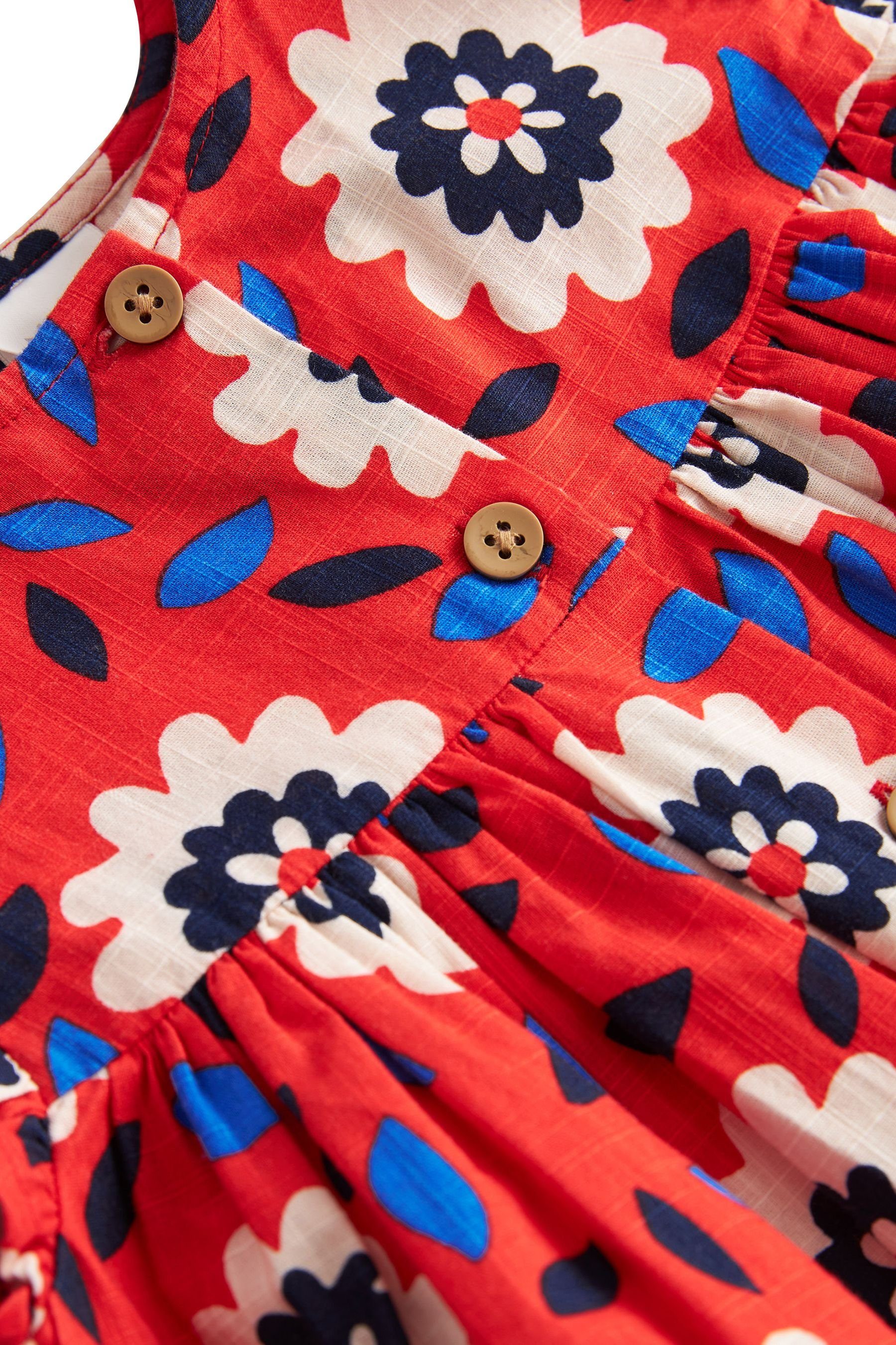 Next Baumwollkleid Floral (1-tlg) Red Sommerkleid mit Rüschenärmeln