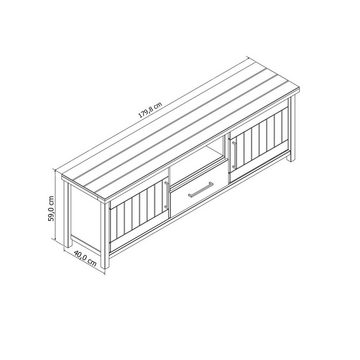 58 aufm Kessel Lowboard Lowboard Janice 180x59x40 Kiefer Holz massiv weiß 10271 (Sparset, 1 St), Griffe und Beschläge aus Metall