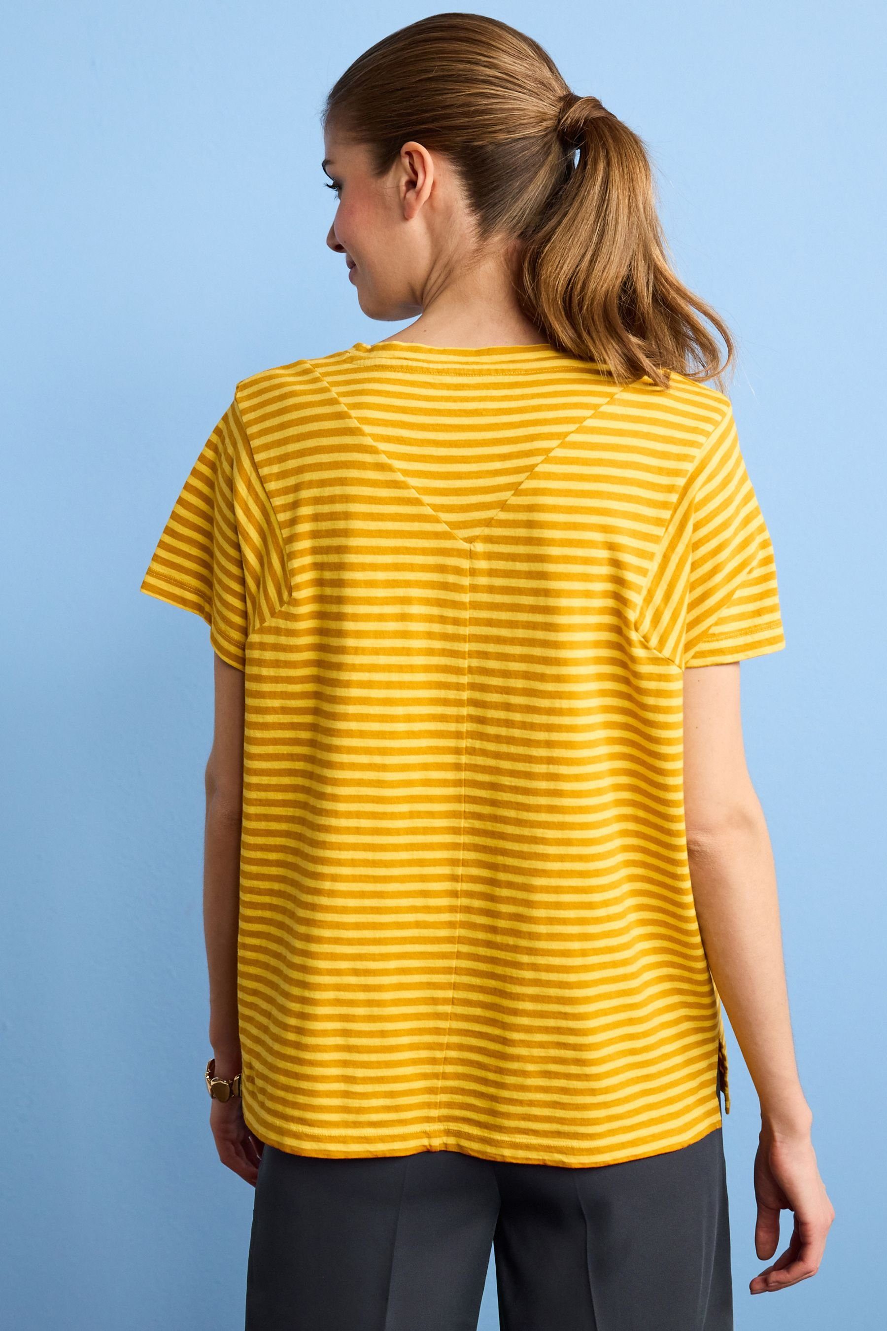 Next T-Shirt Gestreiftes T-Shirt Ochre (1-tlg) Rundhalsausschnitt mit Yellow