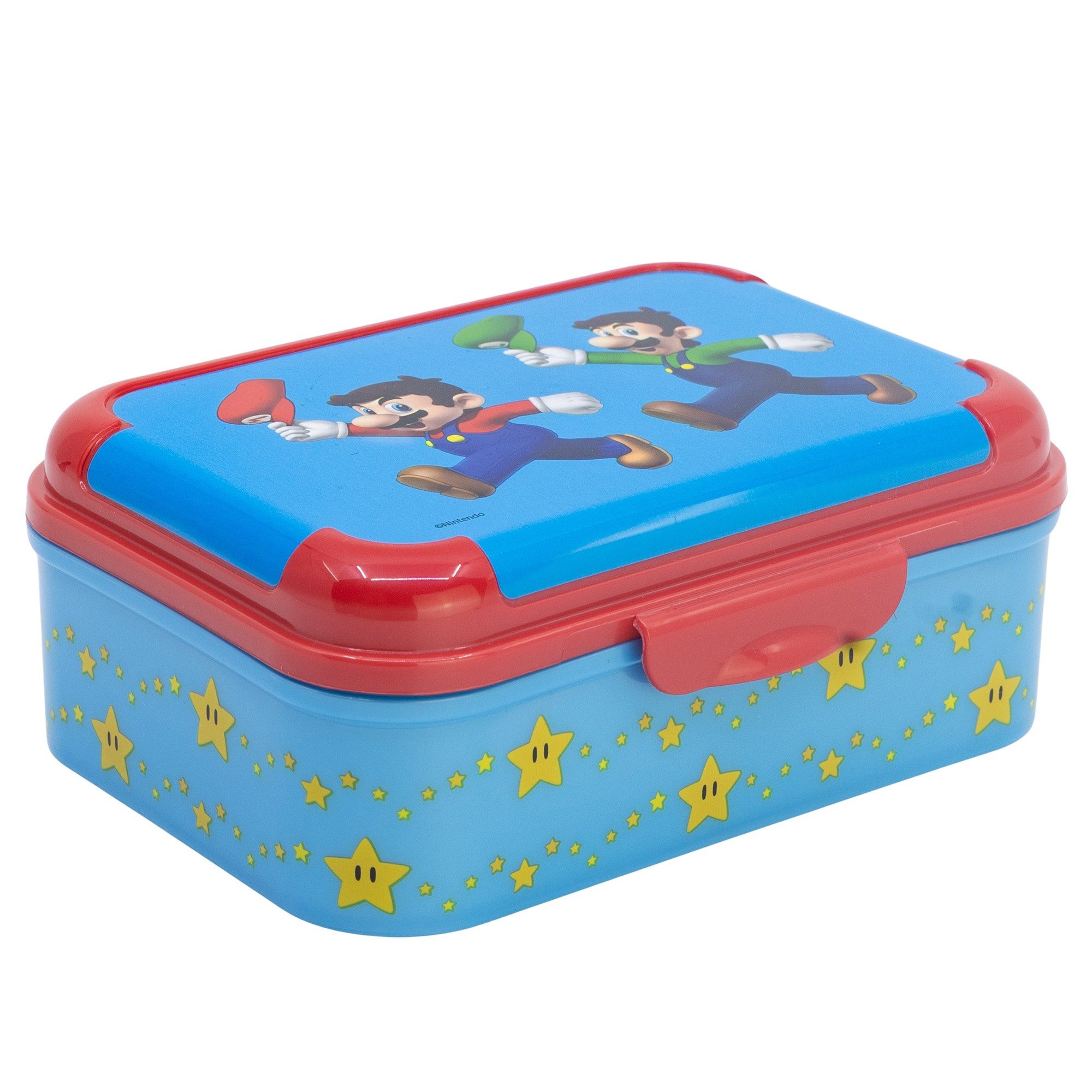Super Mario Lunchbox Super Mario Luigi Kinder 2 teiliges Set Brotdose Trinkflasche 370 ml, (2-tlg., Spar-Set)